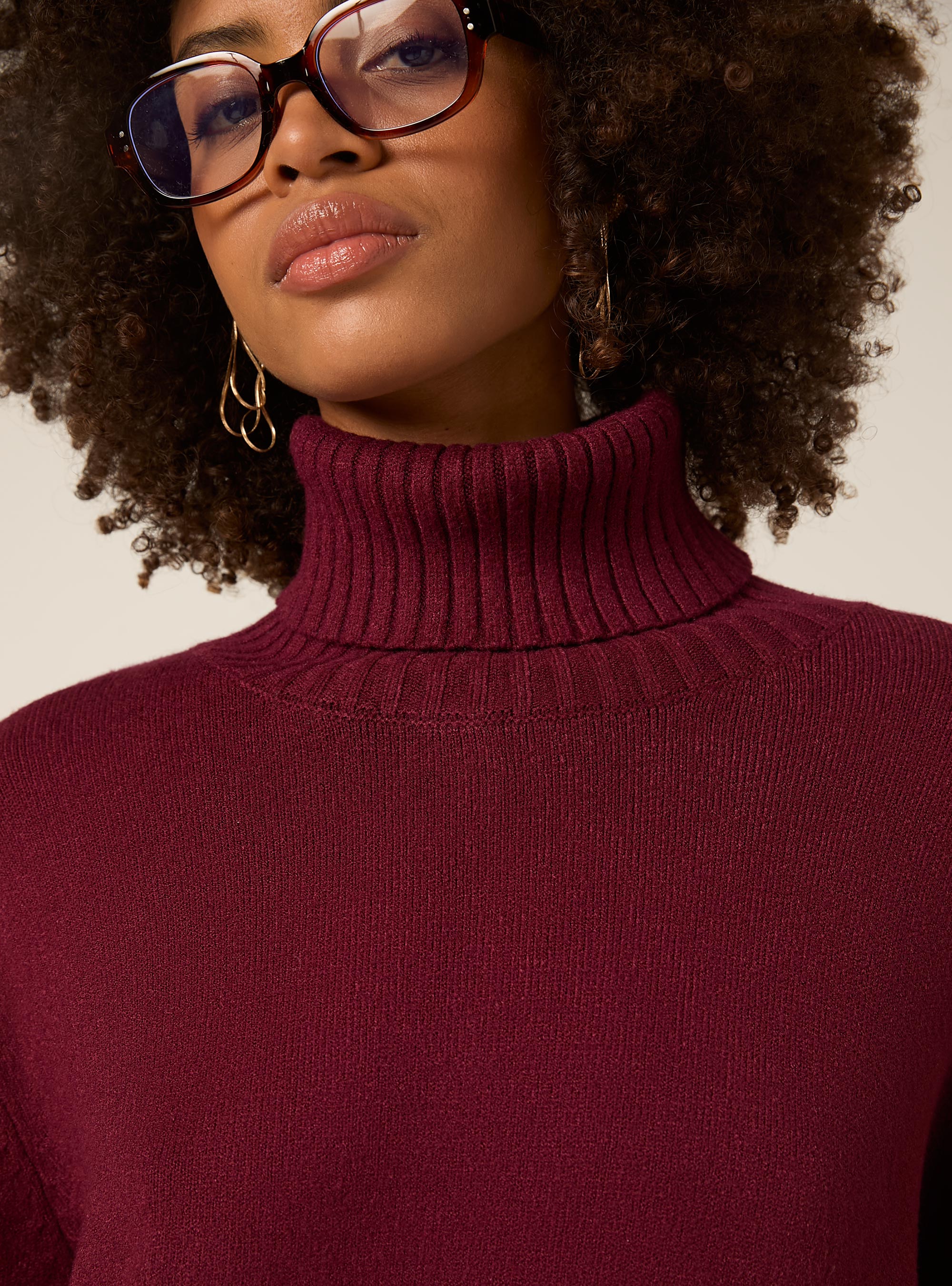 Pullover collo alto fondo a coste, BO1 BORDEAUX DARK