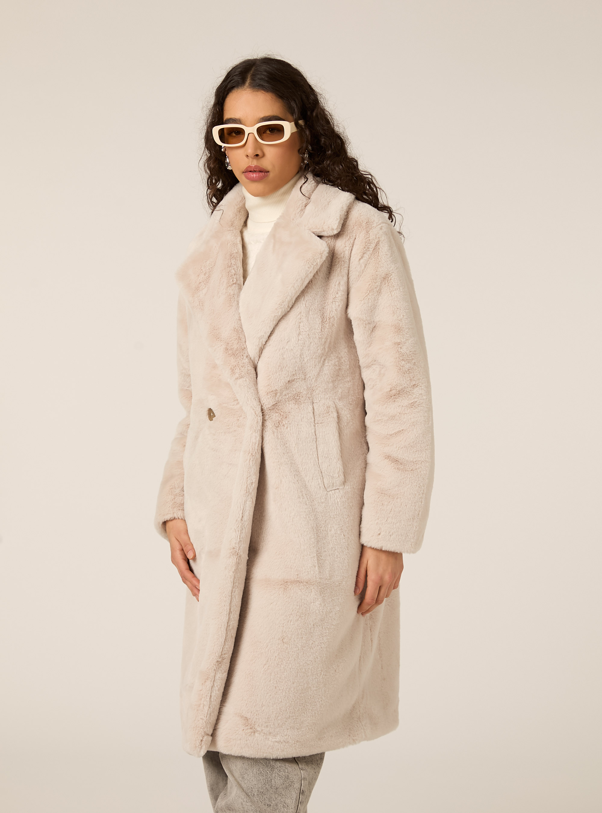 Cappotto in pelliccia sintetica, BG3 BEIGE LIGHT