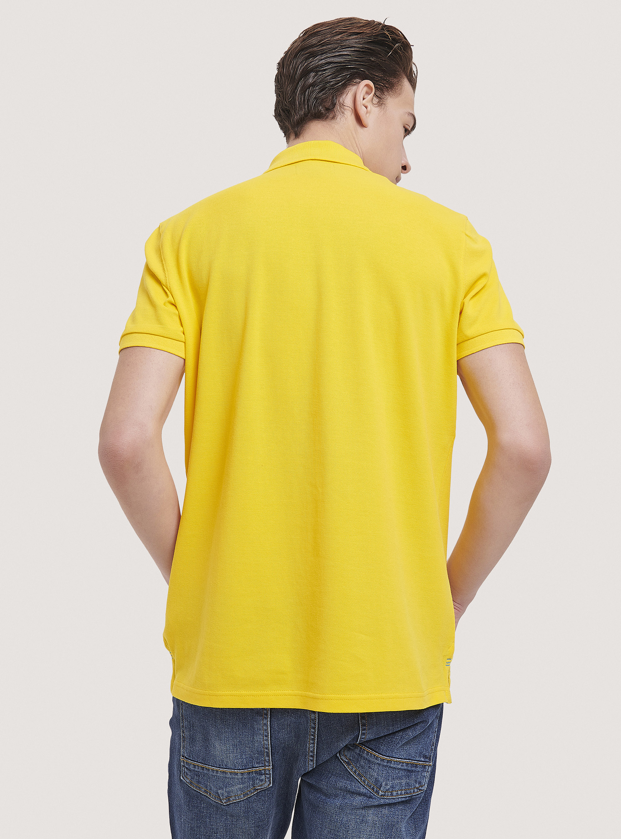 Cotton pique polo shirt with embroidery, C7704 YELLOW
