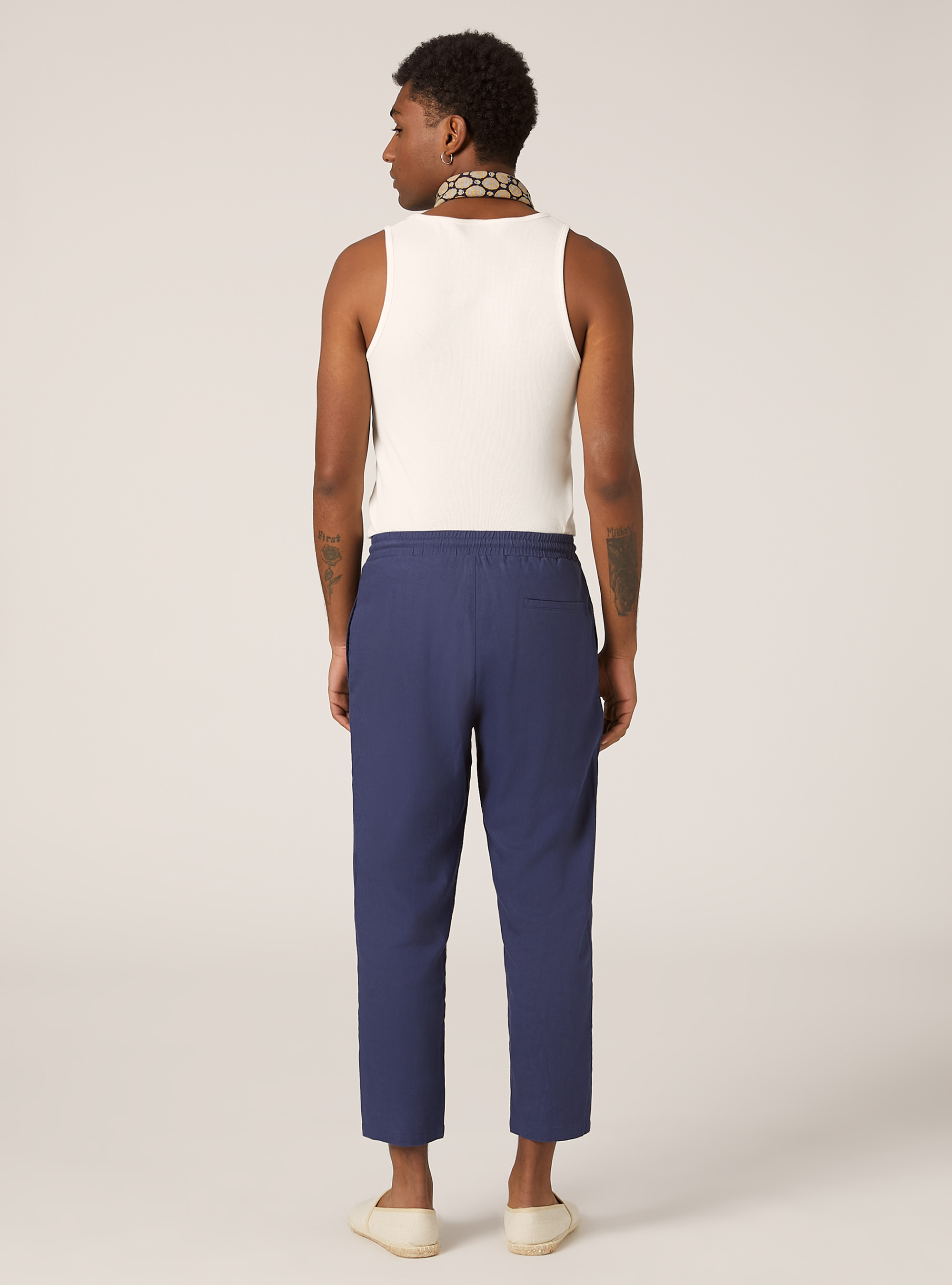 Pantaloni jogger in misto lino, BLU MEDIO