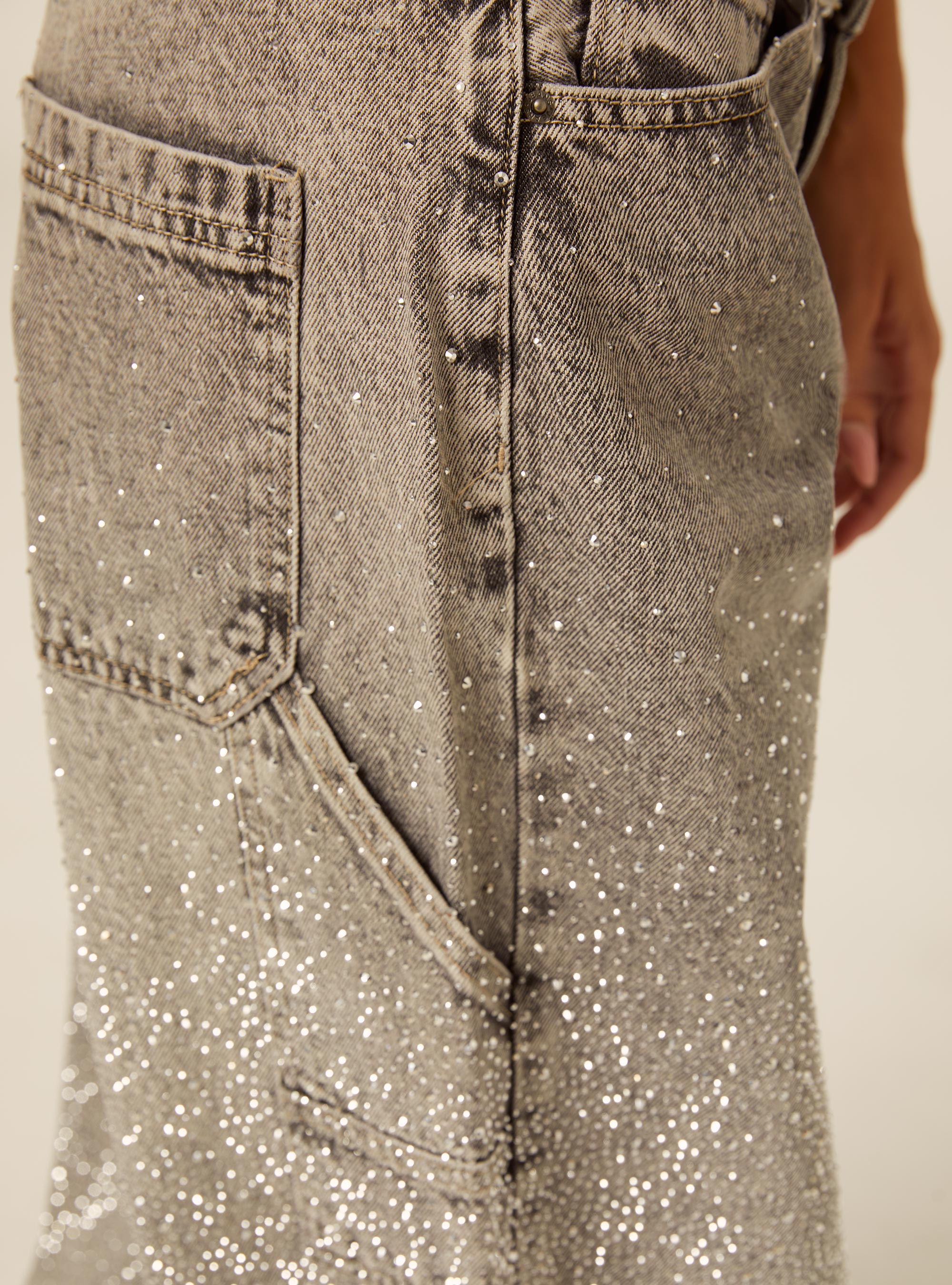 Jeans baggy carpenter con strass, D00G GREY