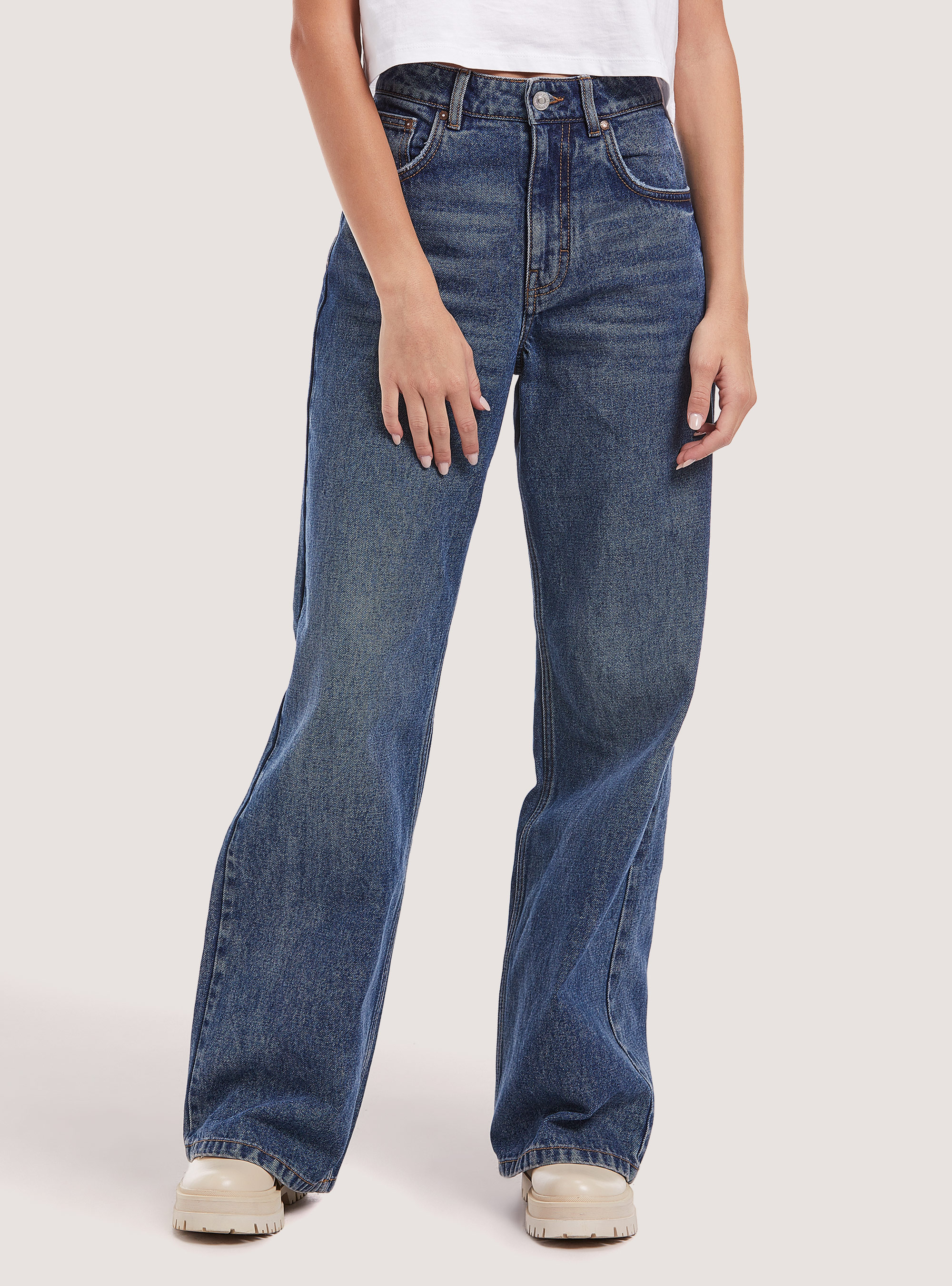 Cotton wide leg jeans