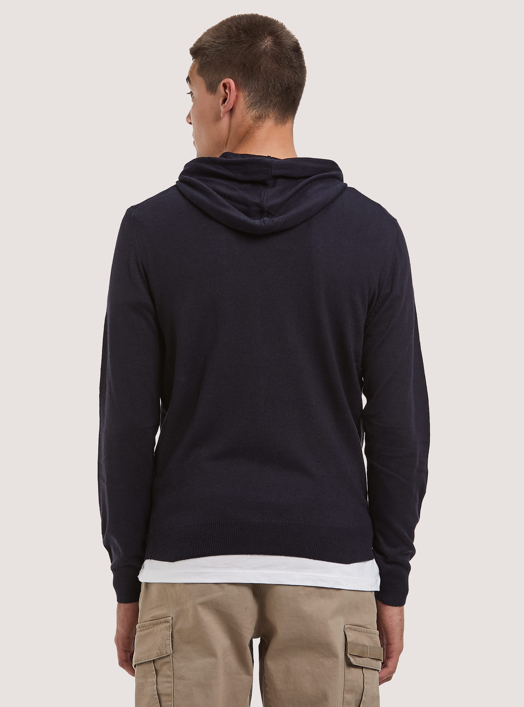 Pullover fine con cappuccio soft touch, NA1 NAVY DARK
