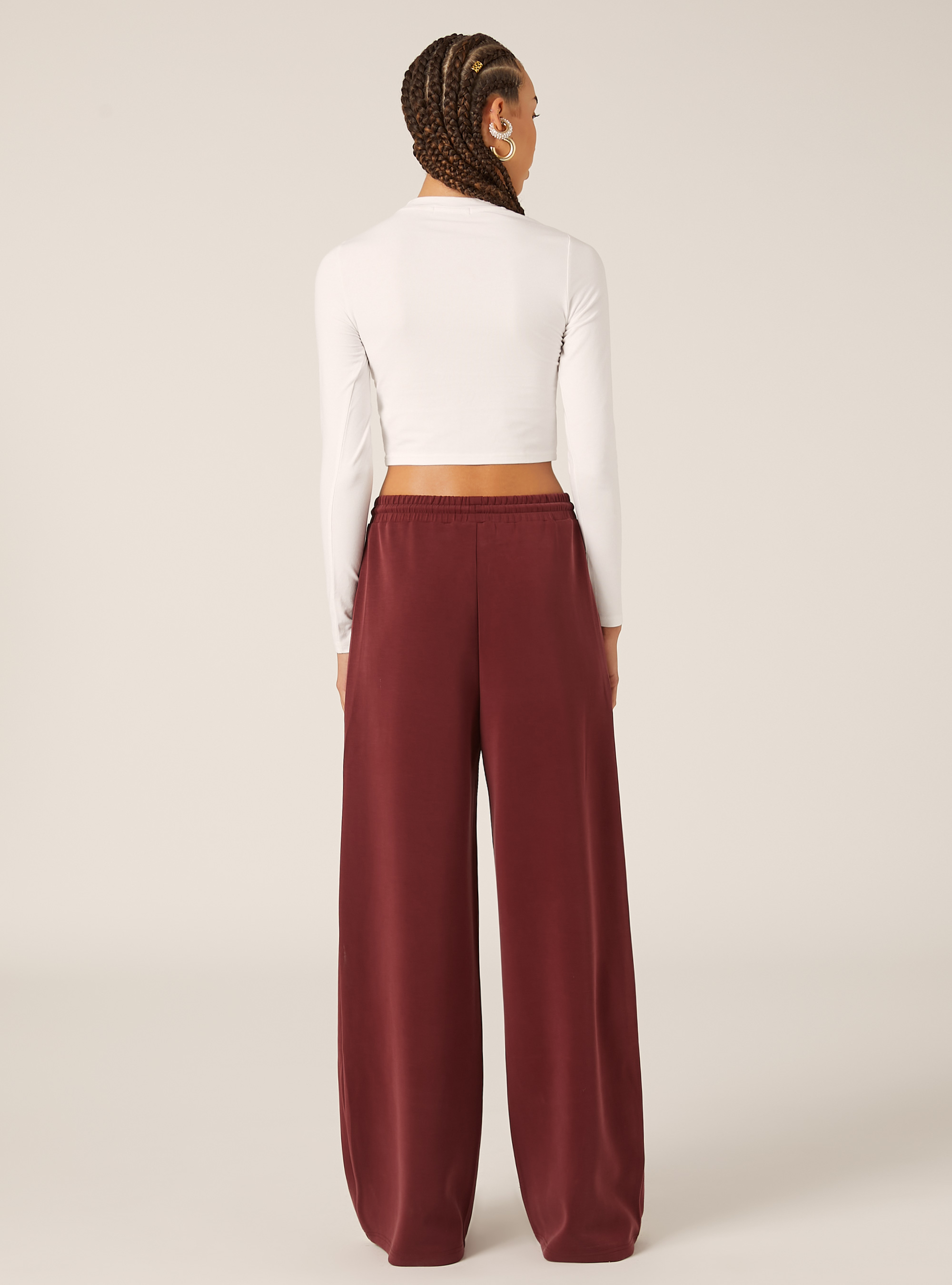 Jogger wide leg soft touch, BO1 BORDEAUX DARK