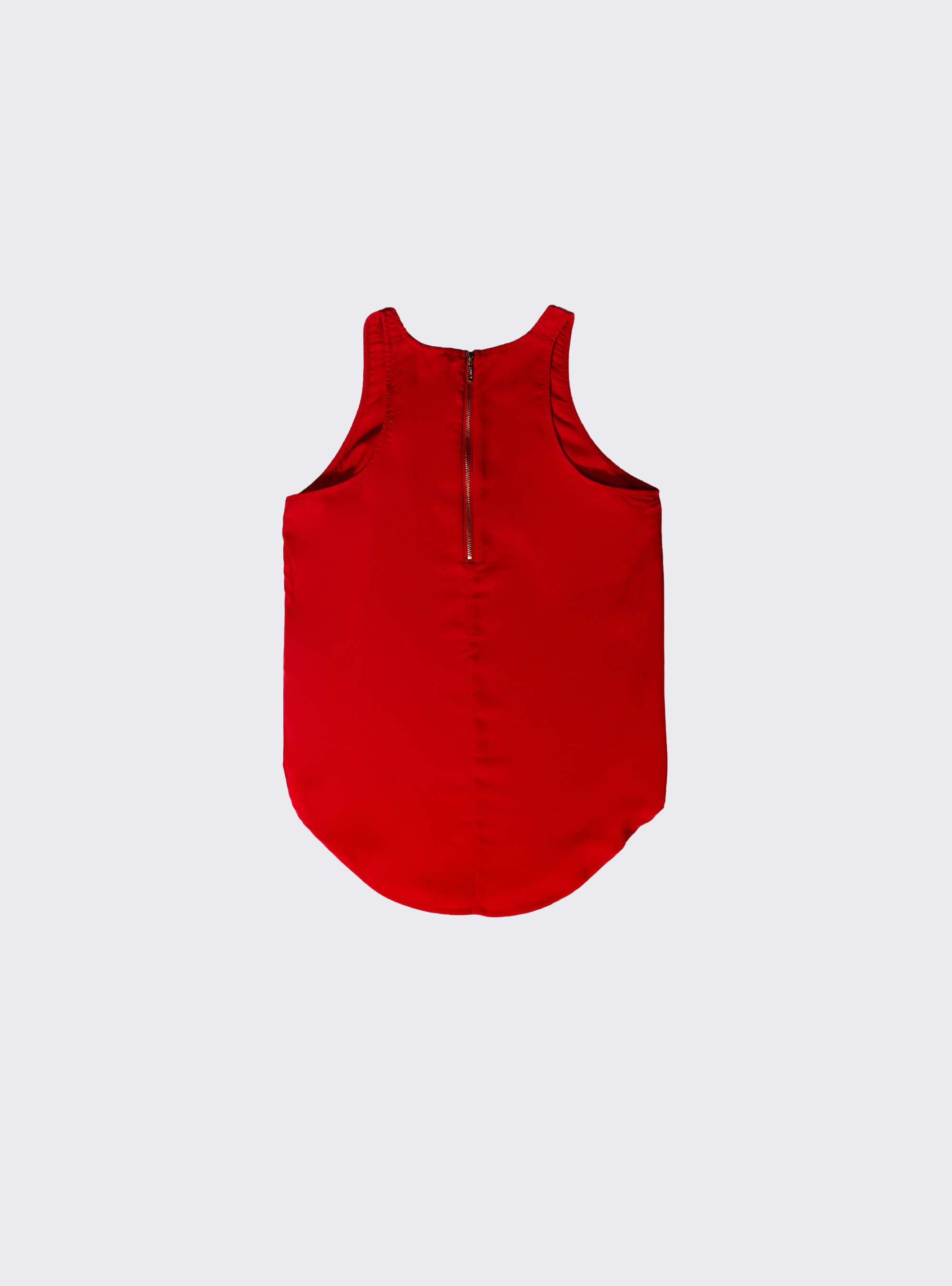 Blusa smanicata con zip sul retro, ROSSO