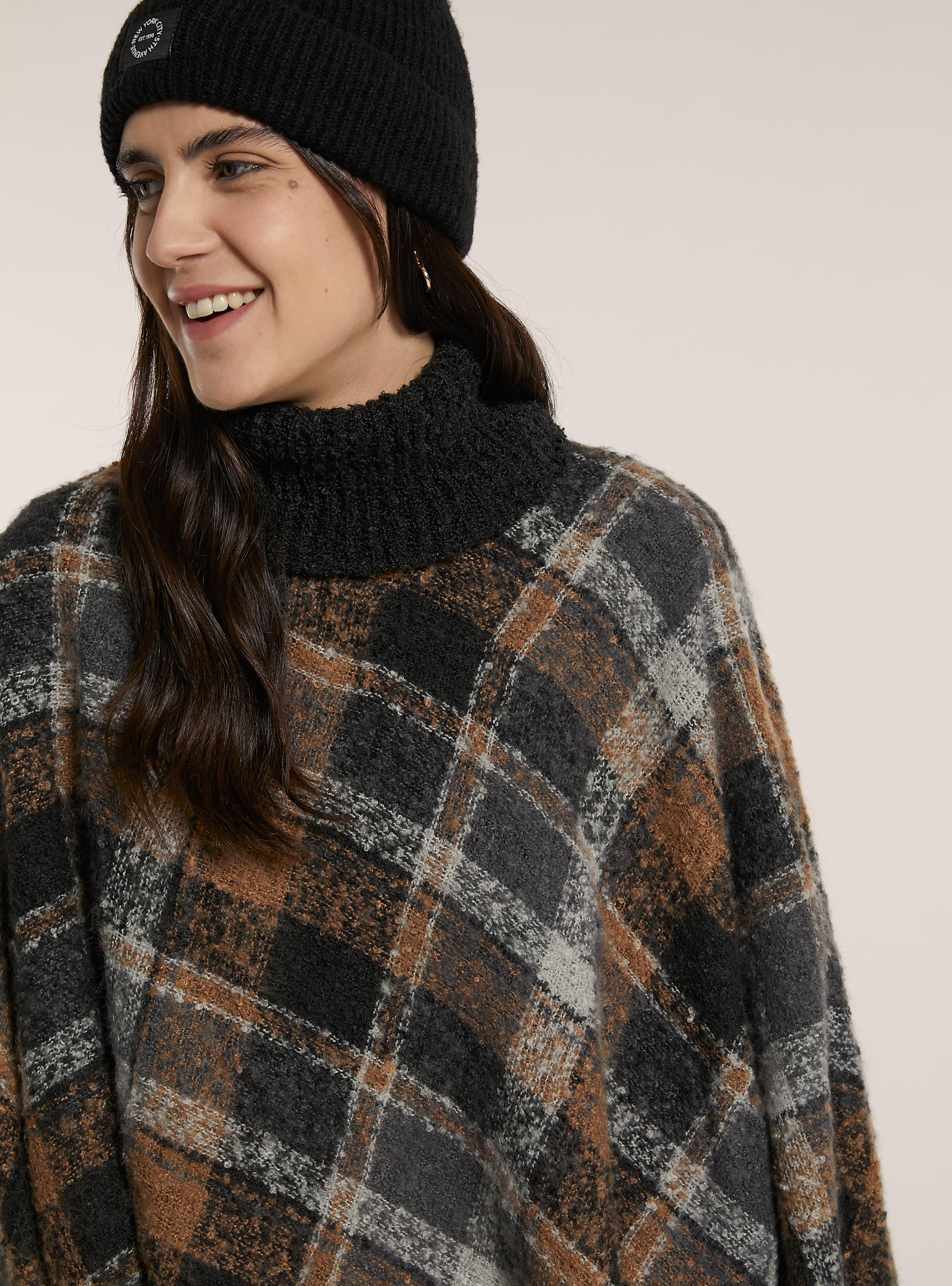 Poncho collo alto fantasia a quadri, QUADRI