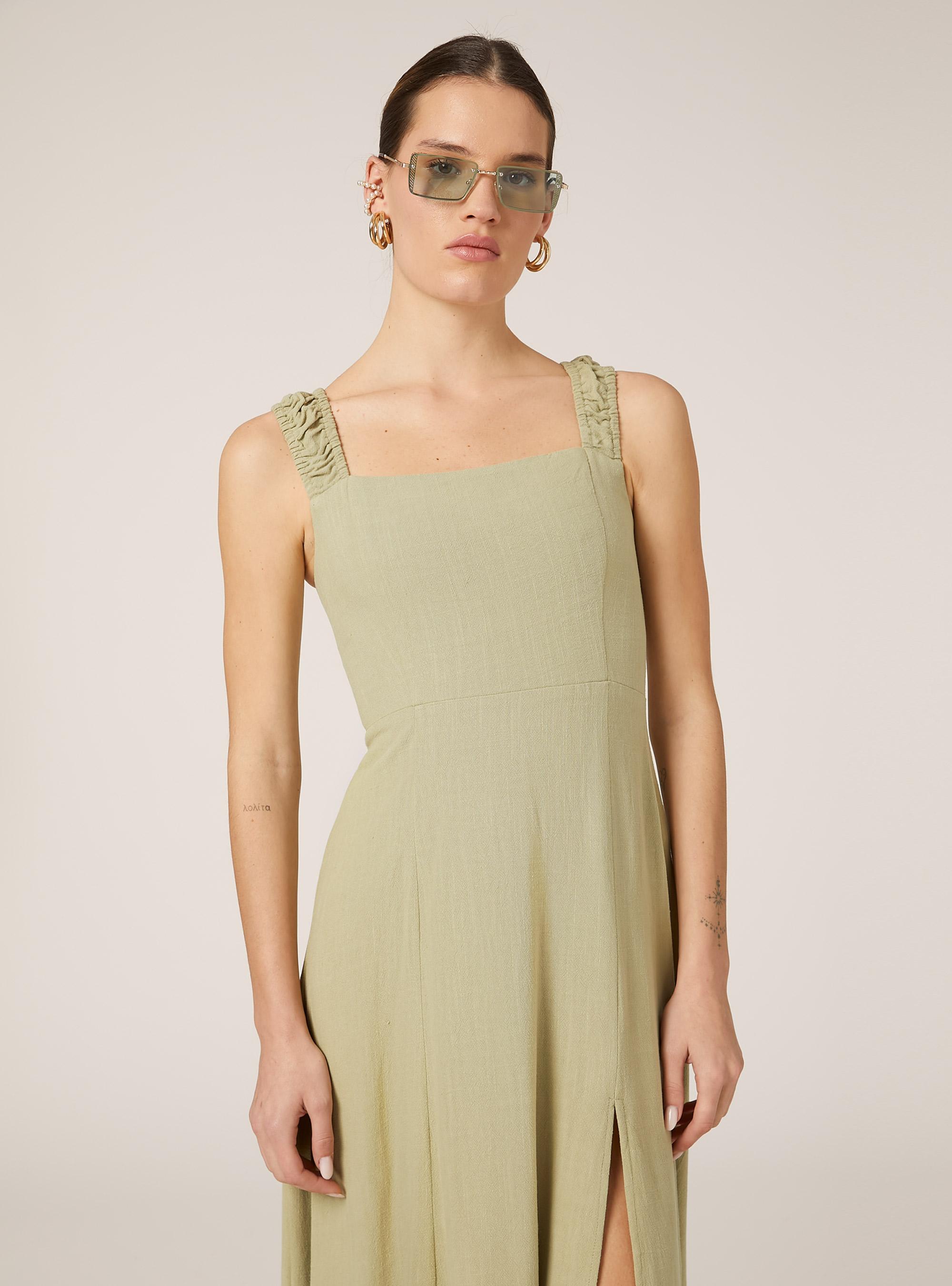 Vestito in misto lino con schiena scoperta, KY3 KAKY LIGHT