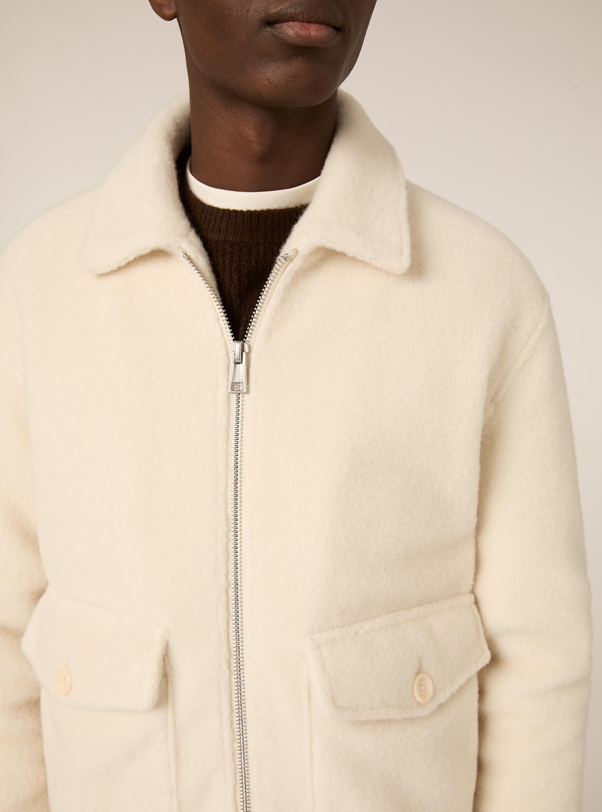 Bomber con collo camicia n melton, WH1 OFF WHITE