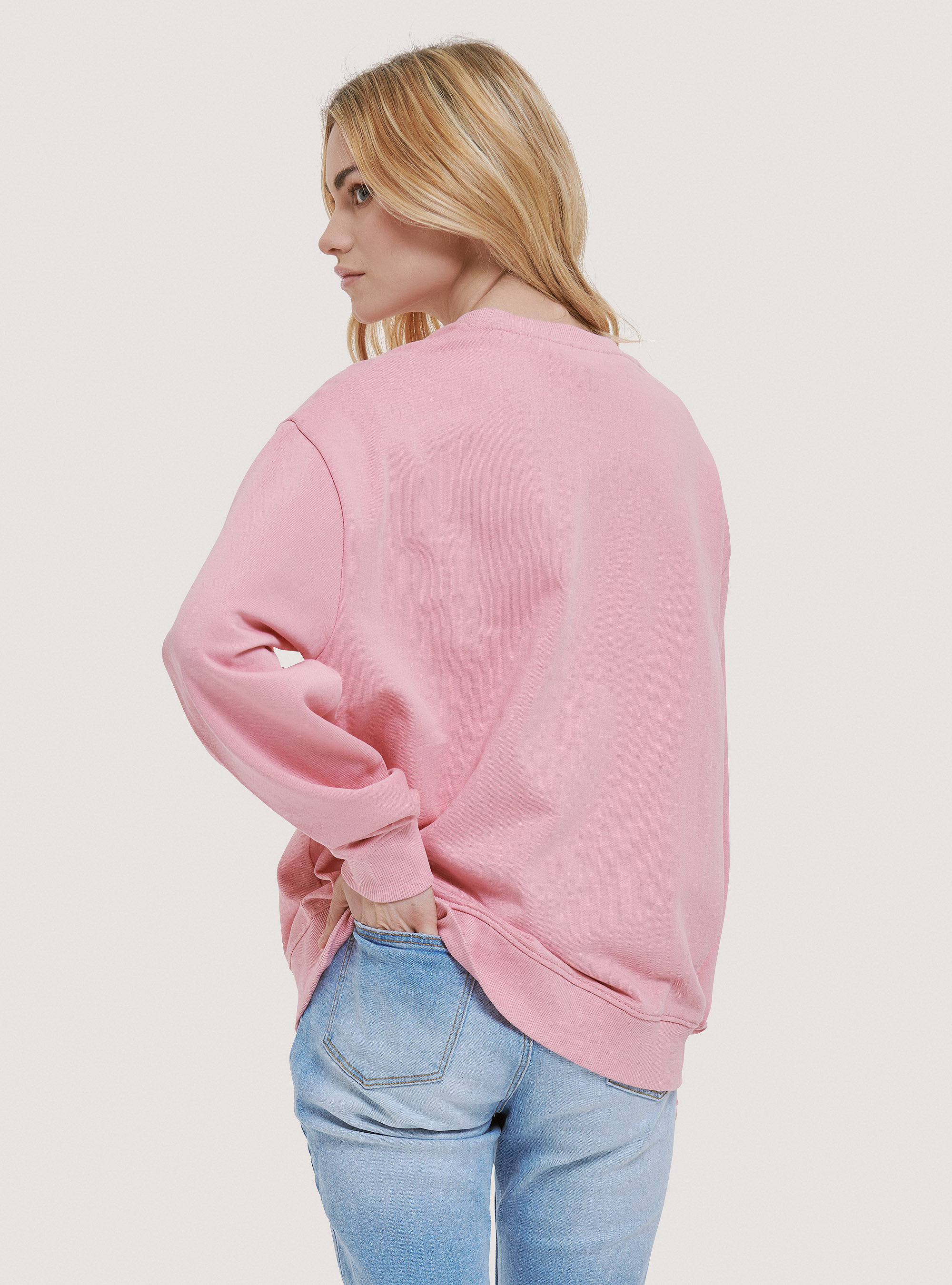 Basic round-neck cotton sweatshirt, C5513 PINK