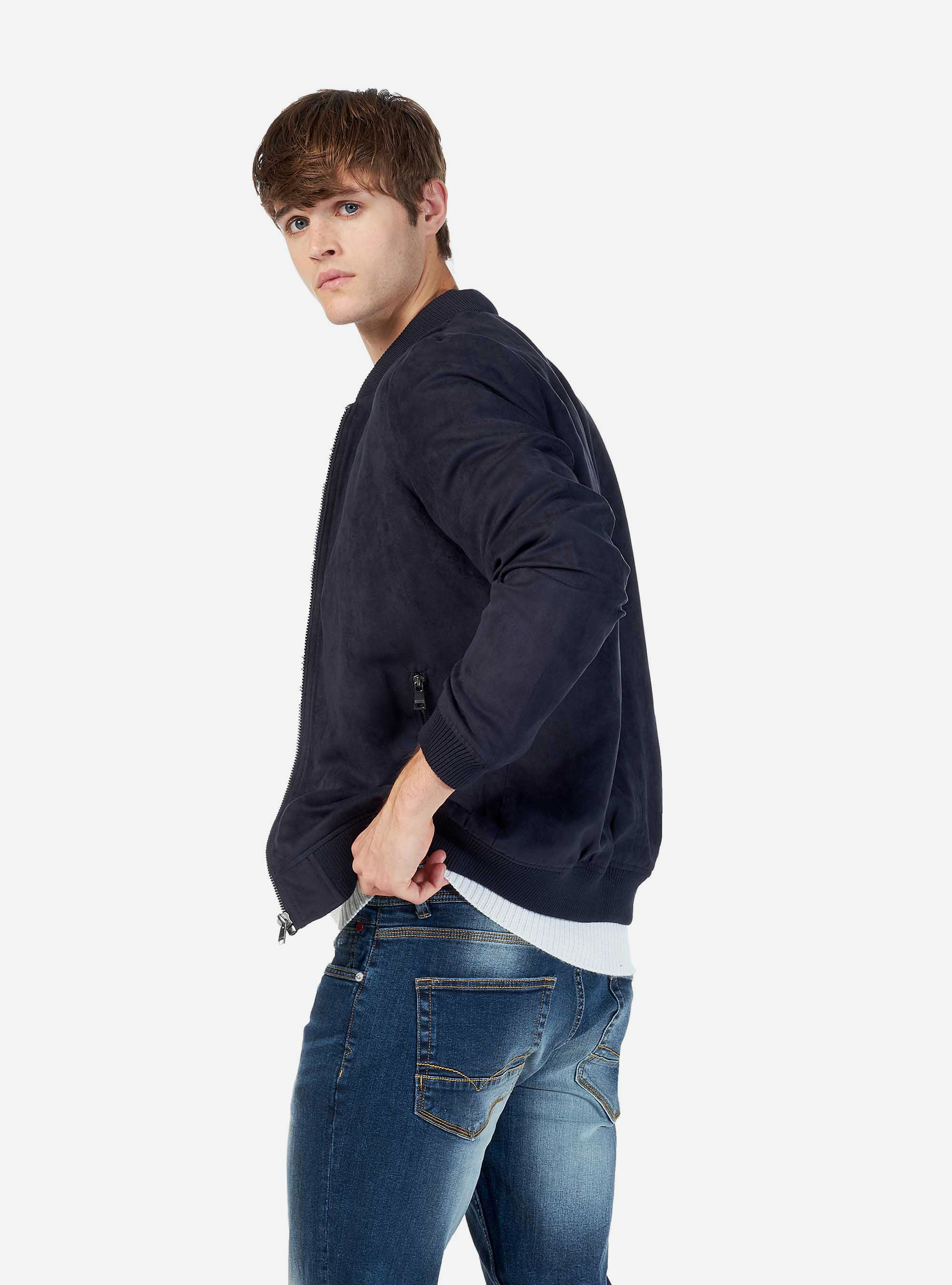 Veste nubuck à zip, C204 BLU NAVY