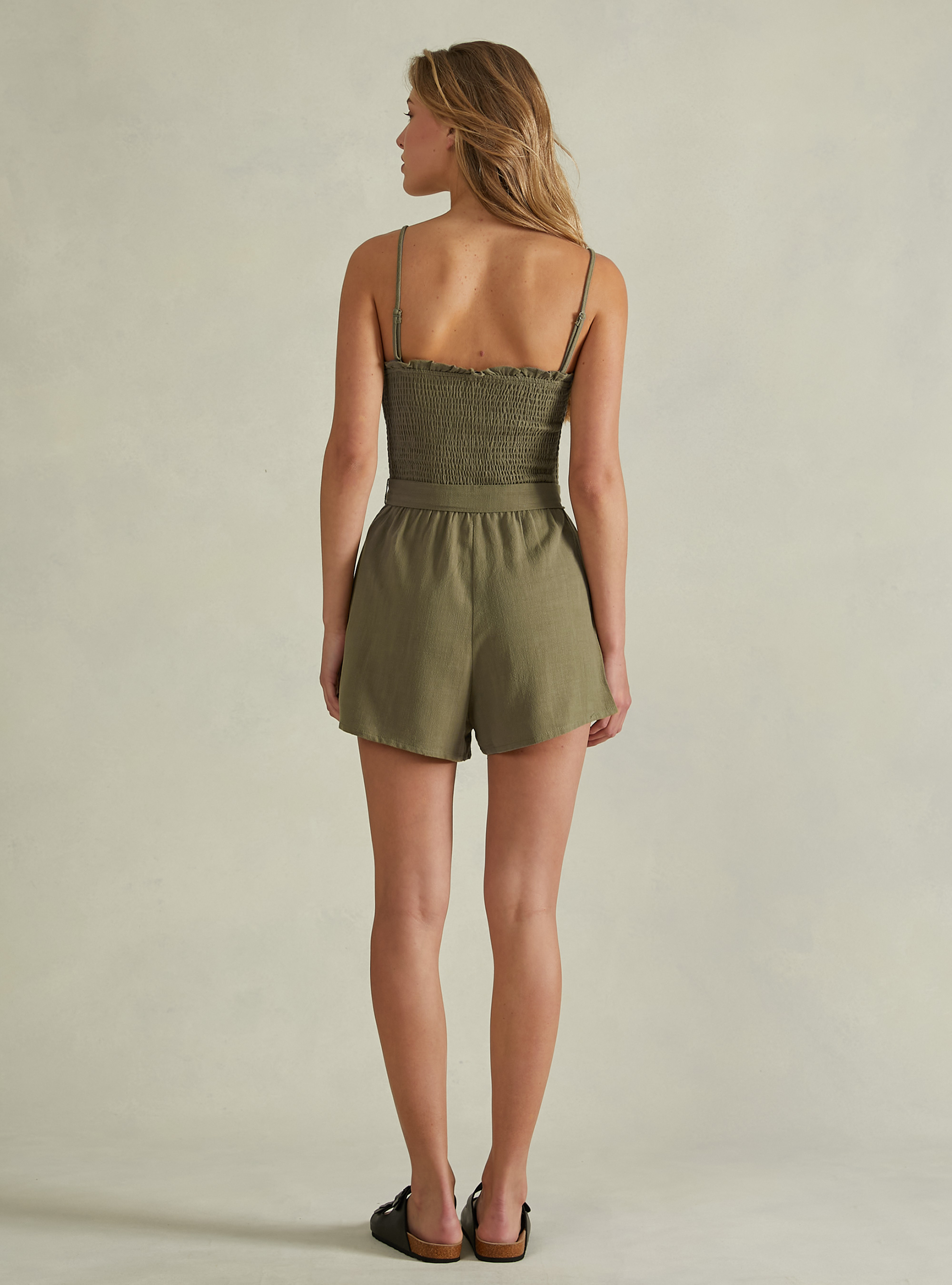Linen blend short jumpsuit, C6601 KAKY
