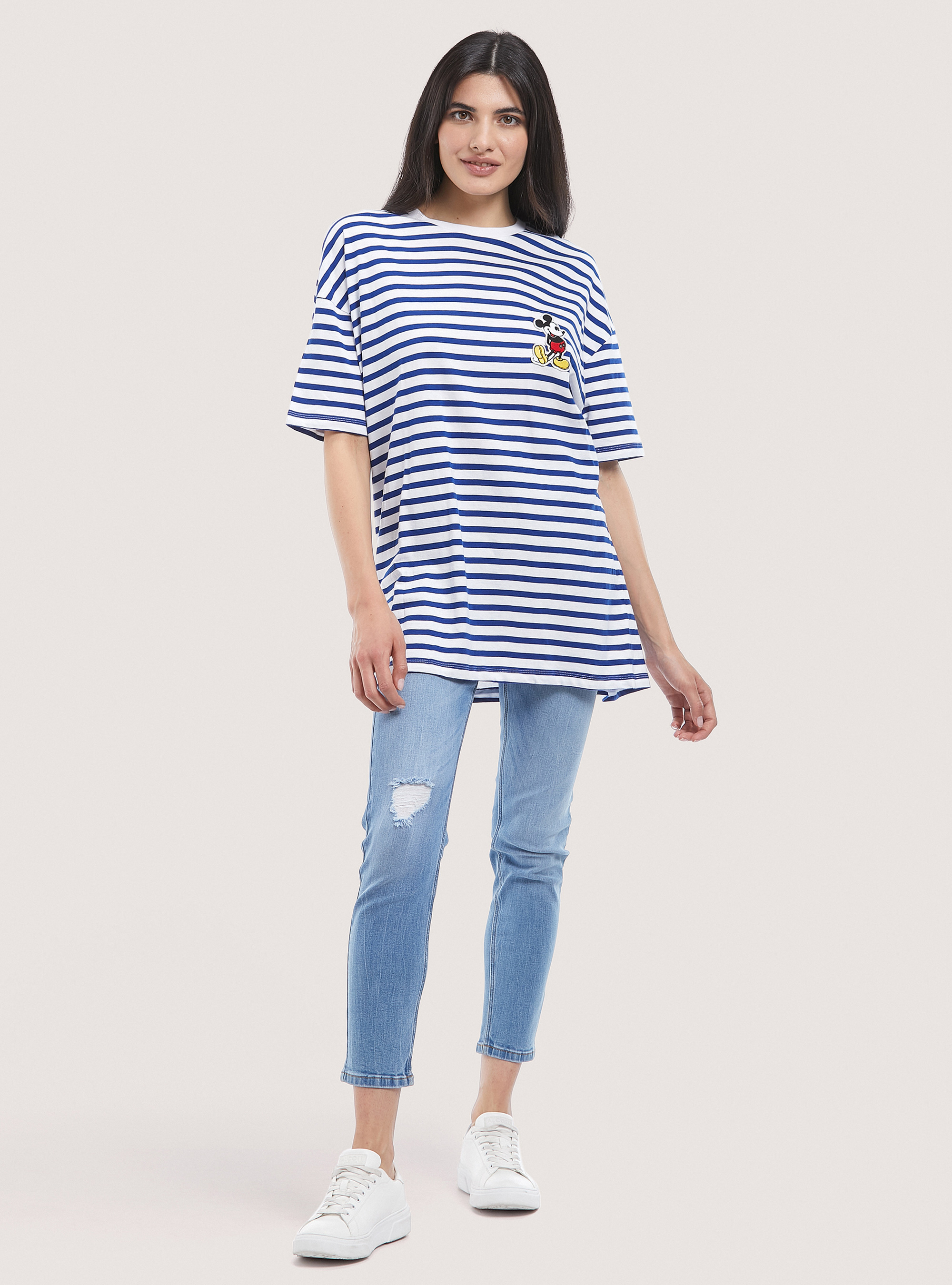 Striped T-shirt with Disney x Alcott patch, C2227 ROYALE