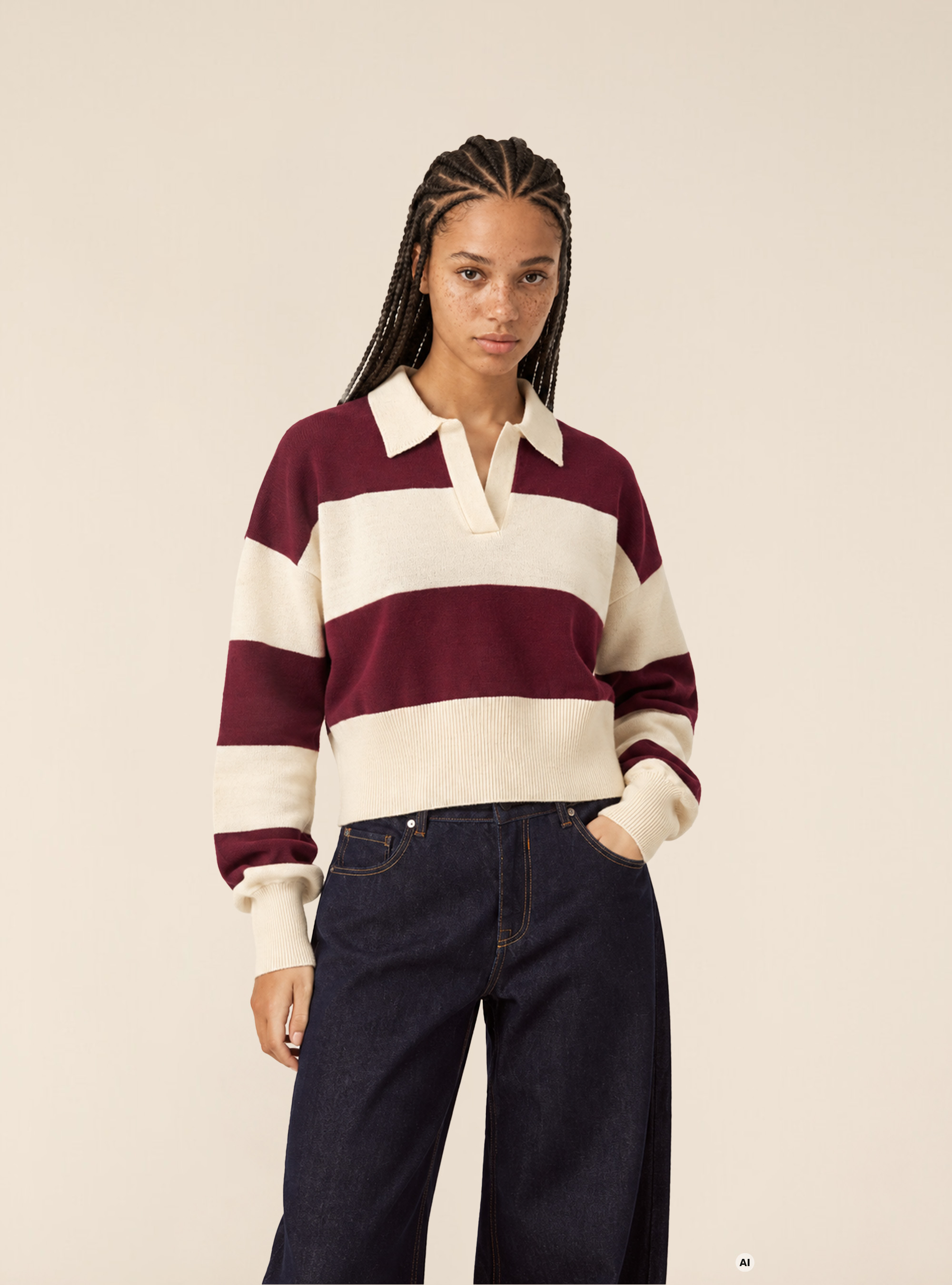 Striped rugby style polo sweater, BO1 BORDEAUX DARK