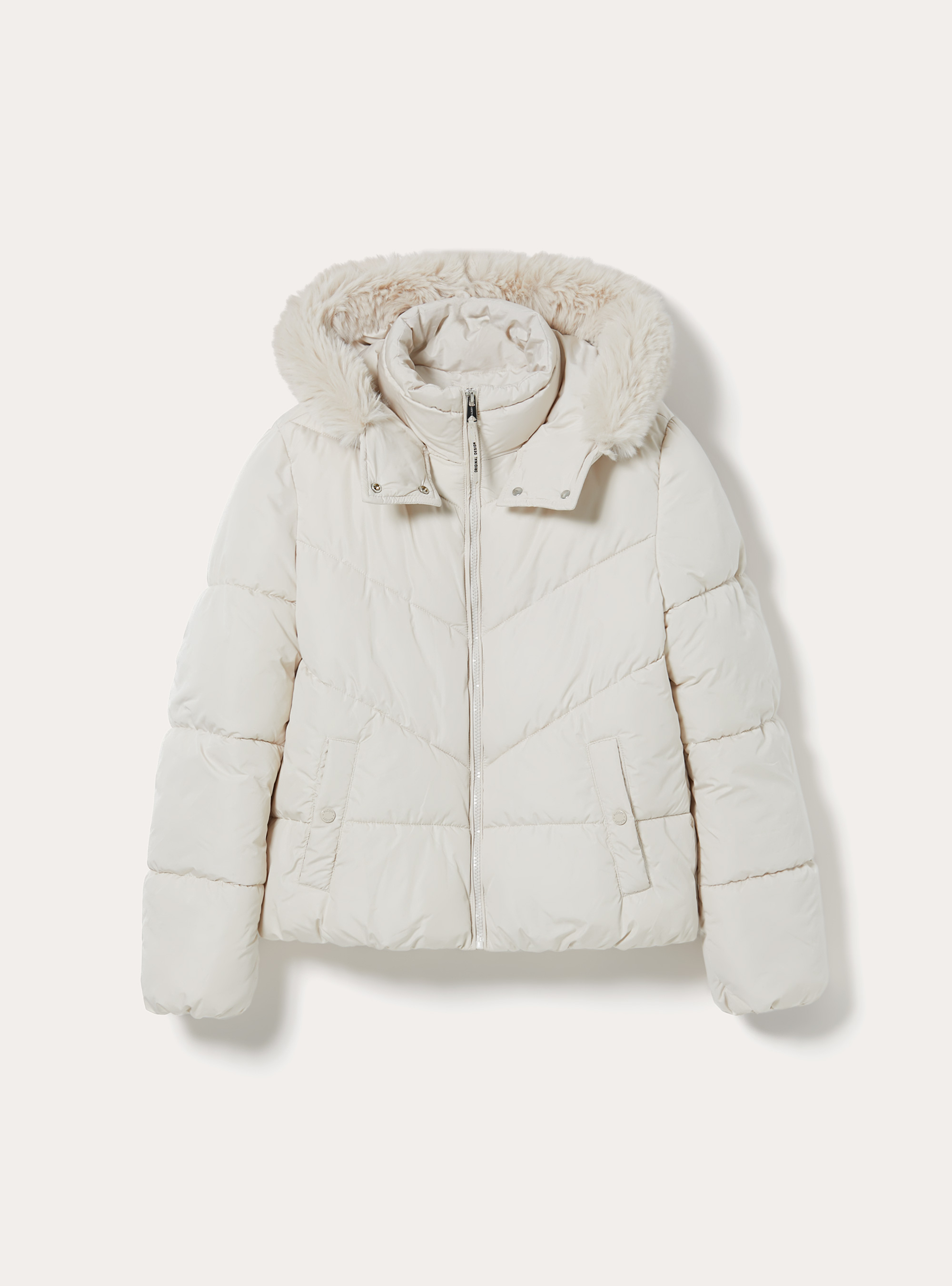 Puffy jacket with faux fur hood, WH2 WHITE