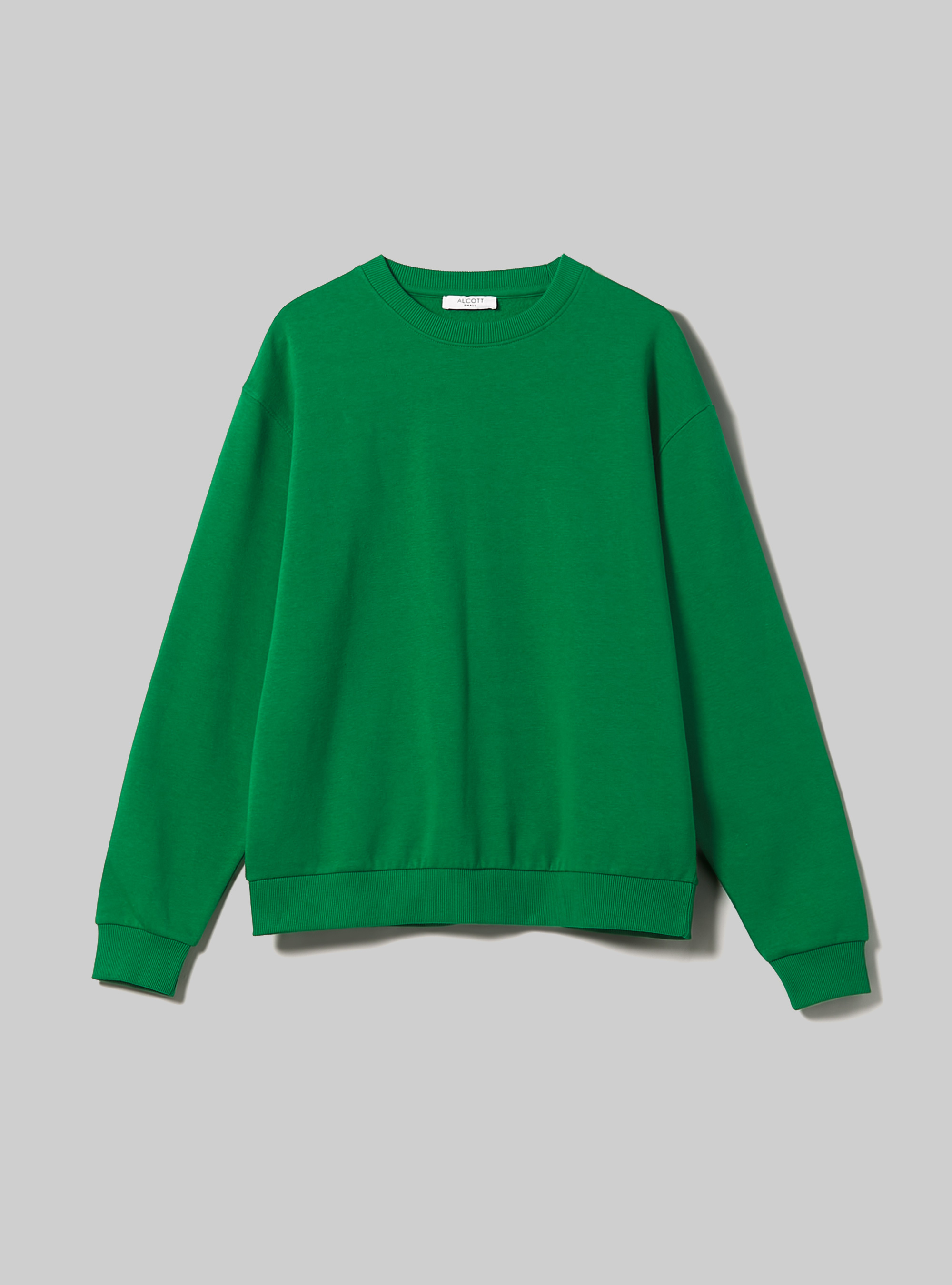 Plain-coloured cotton crew-neck sweatshirt, GN2 GREEN MEDIUM