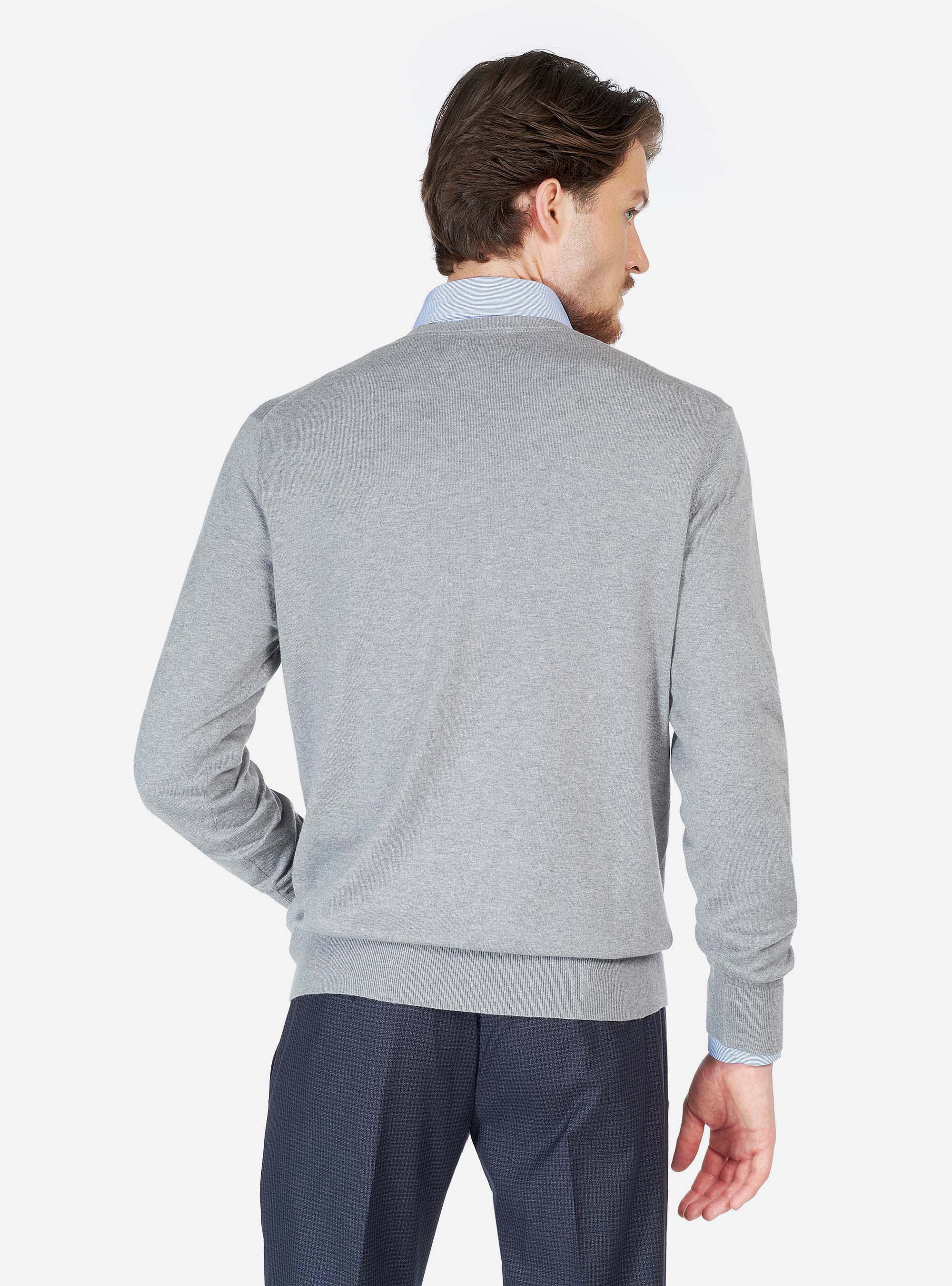 CASHMERE COTTON ROUND NECK SWEATER, C150 GREY M