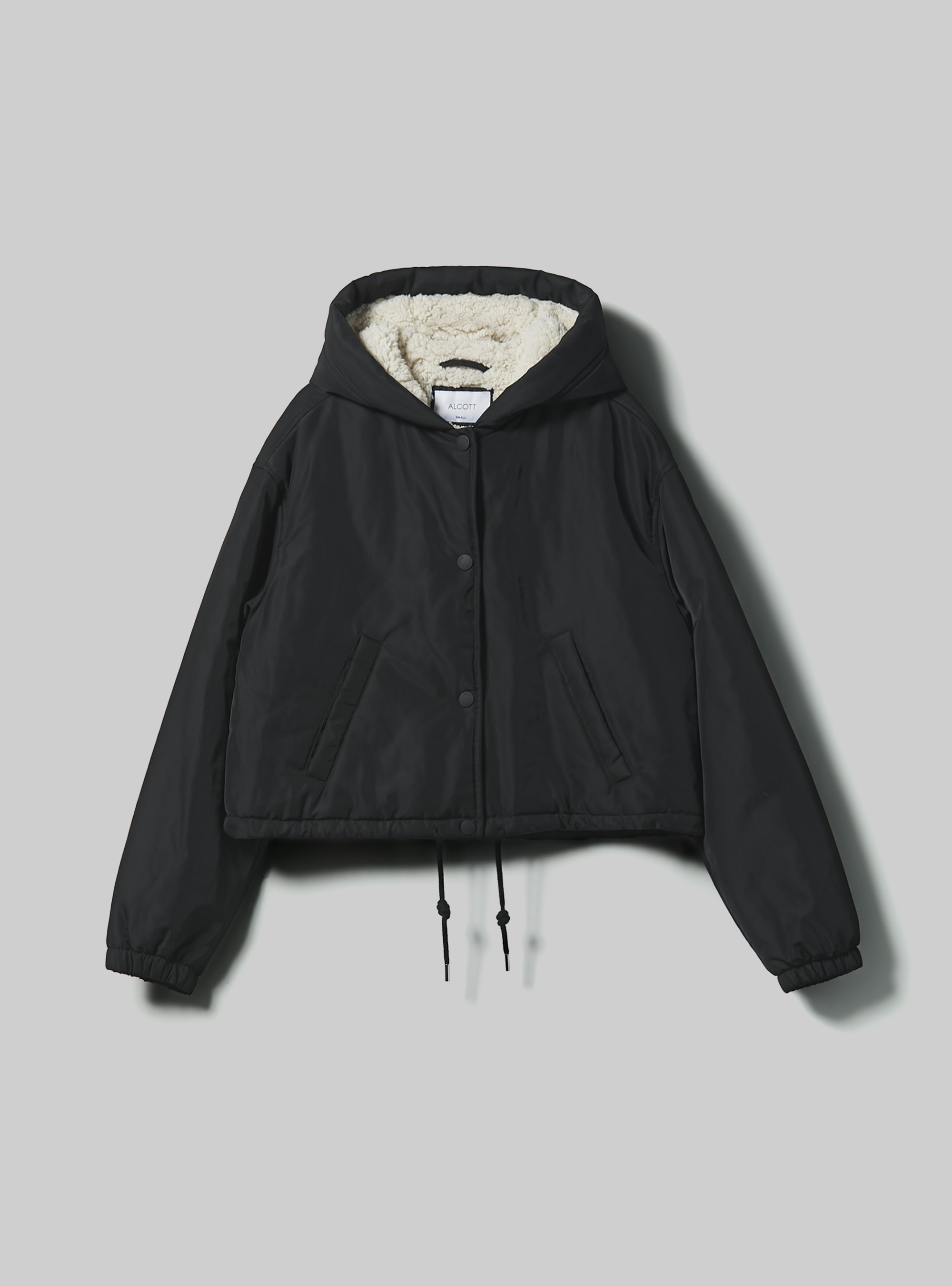 Cropped jacket with teddy lining, BK1 BLACK