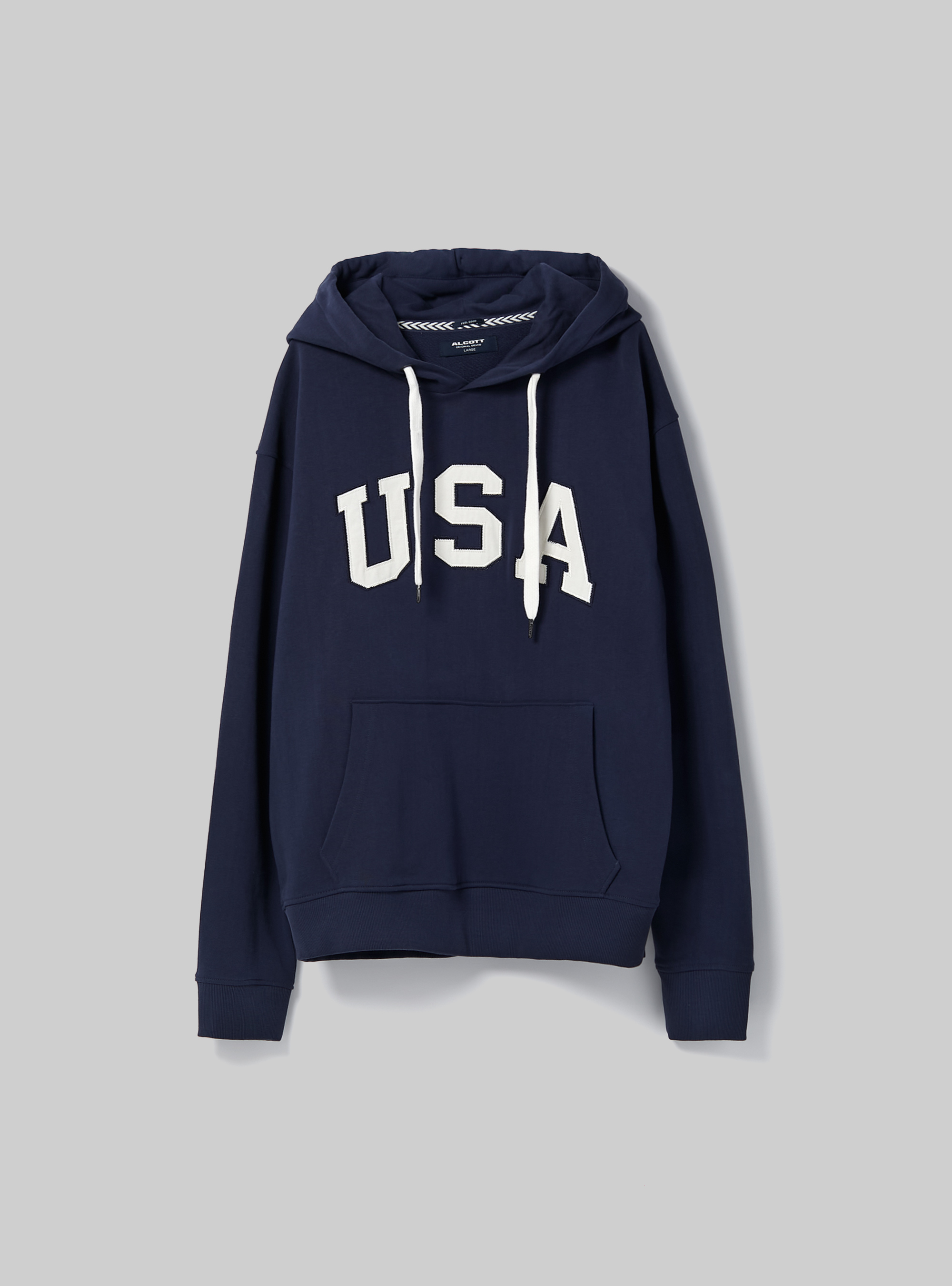 Sweat-shirt en coton avec capuche et patch USA, C2456 BLU