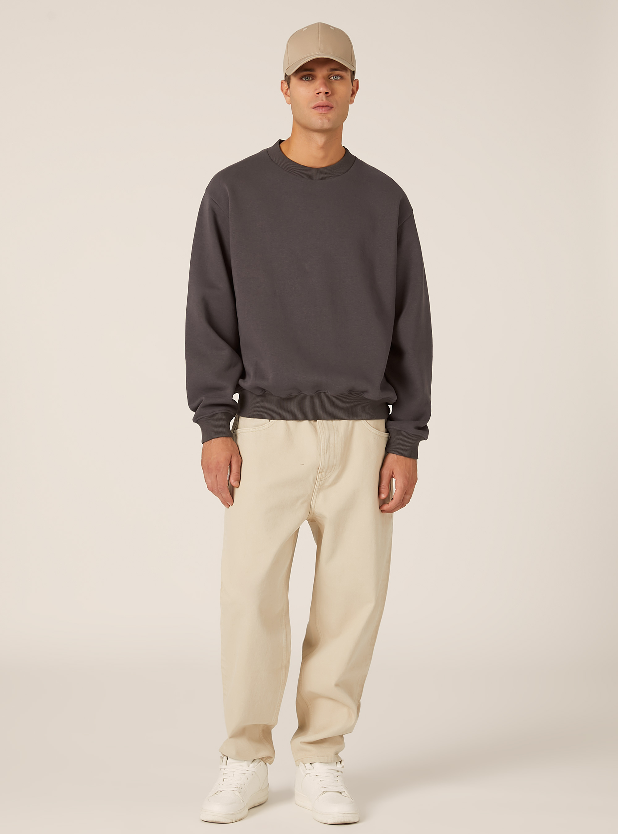 Boxy fit crew neck sweatshirt, GY1 GREY DARK