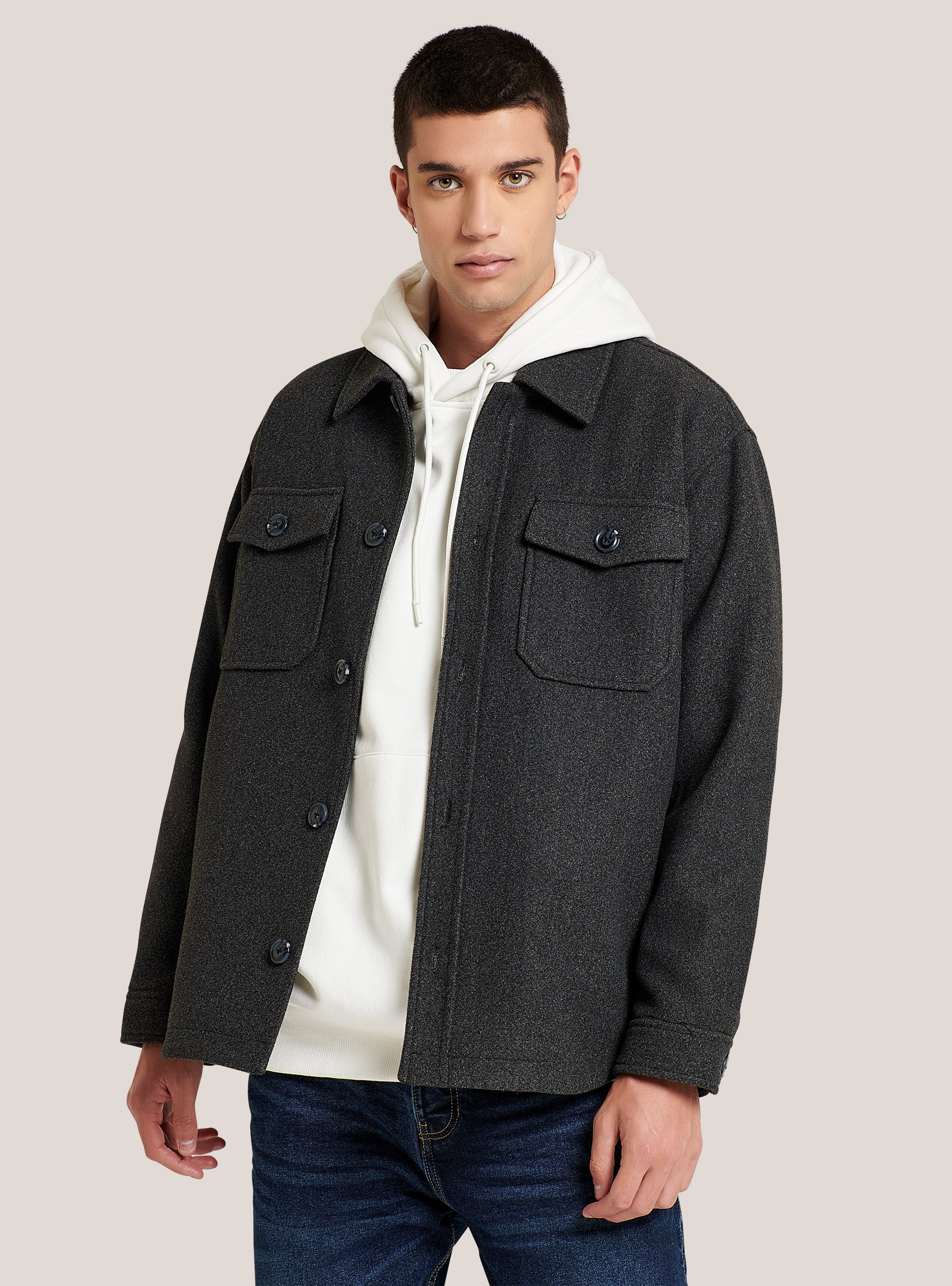 Camicia over con tasconi, MGY3 GREY MEL LIGHT