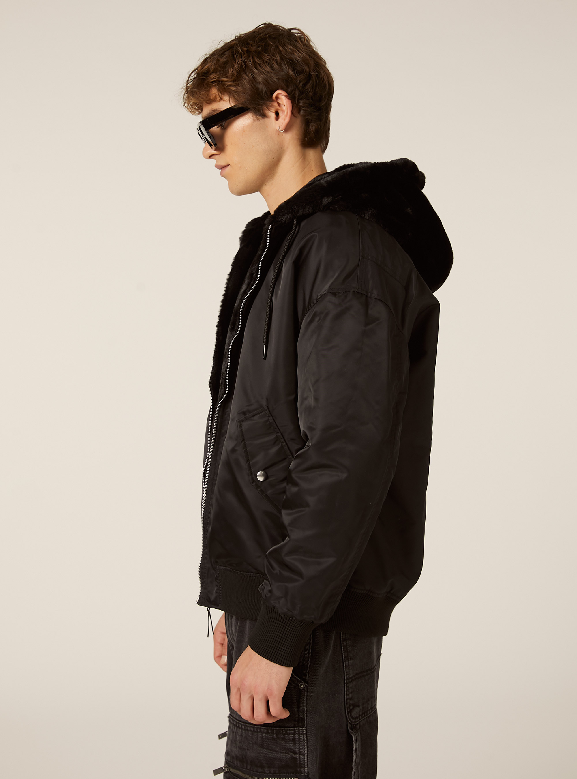 Double-sided jacket with hood, BK1 BLACK