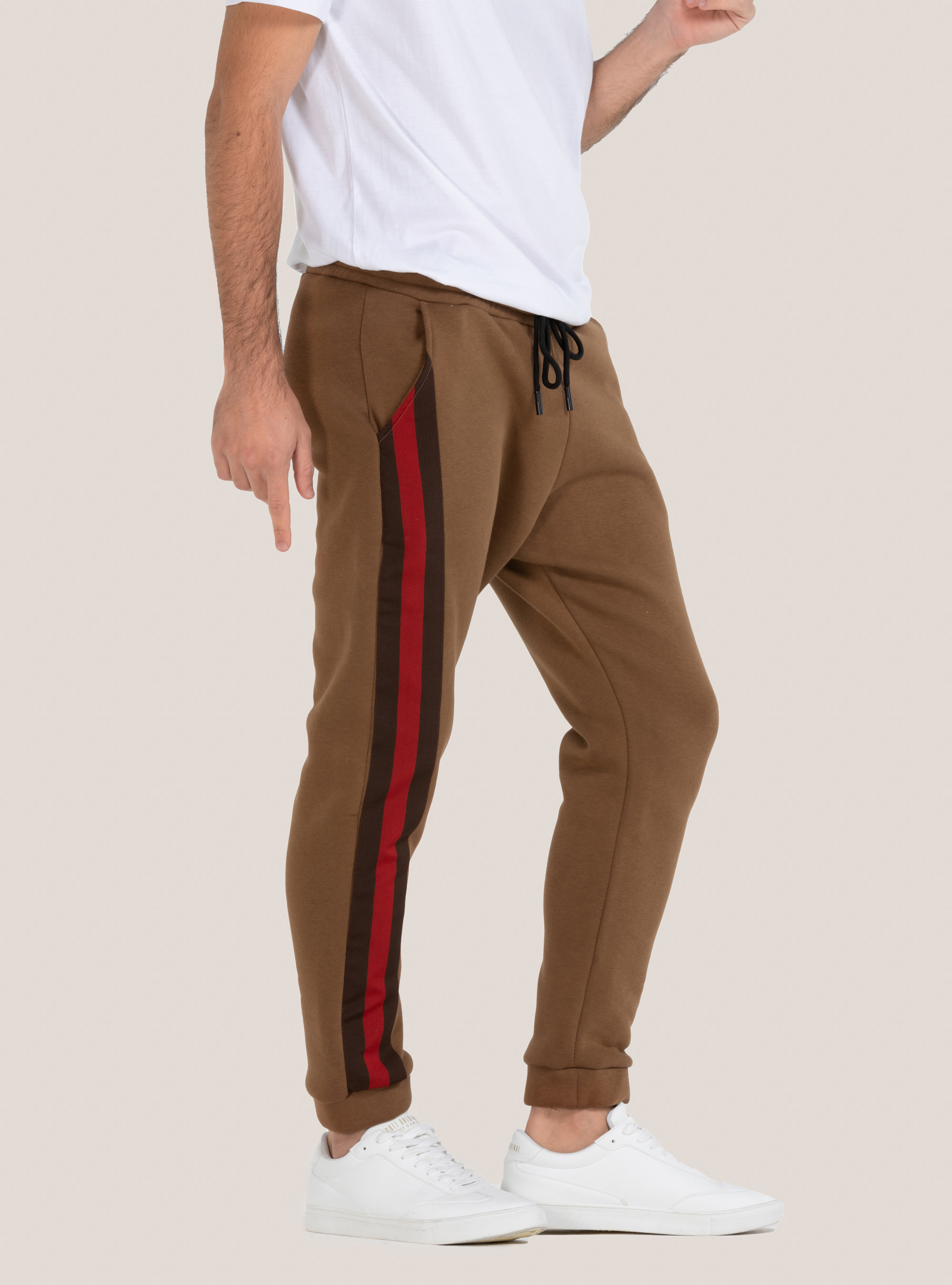 Pantaloni jogger con tape laterali, C104 CREAM