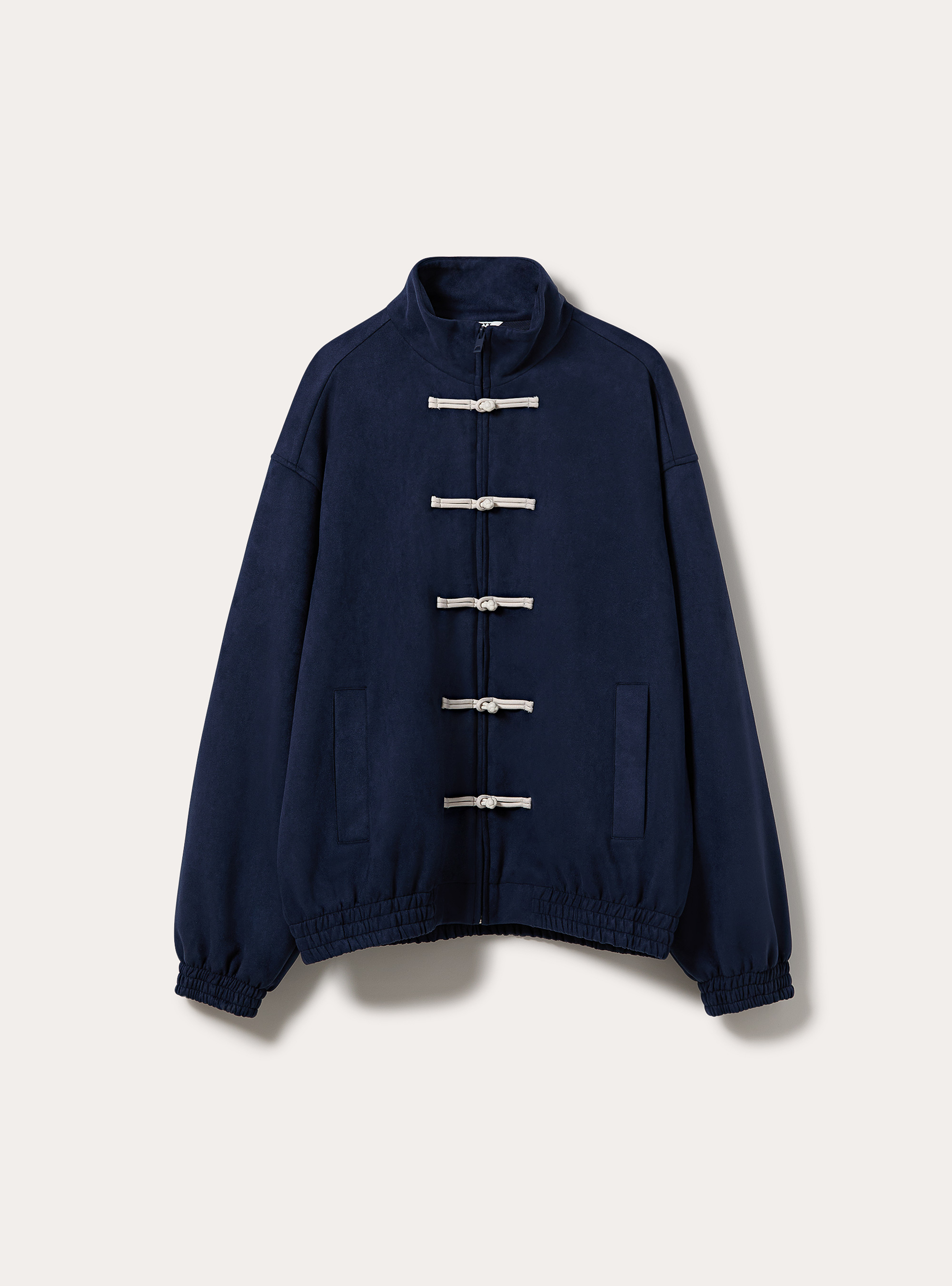 Bomber in simil suede con zip e chiusure frontali, BL2 BLUE MEDIUM
