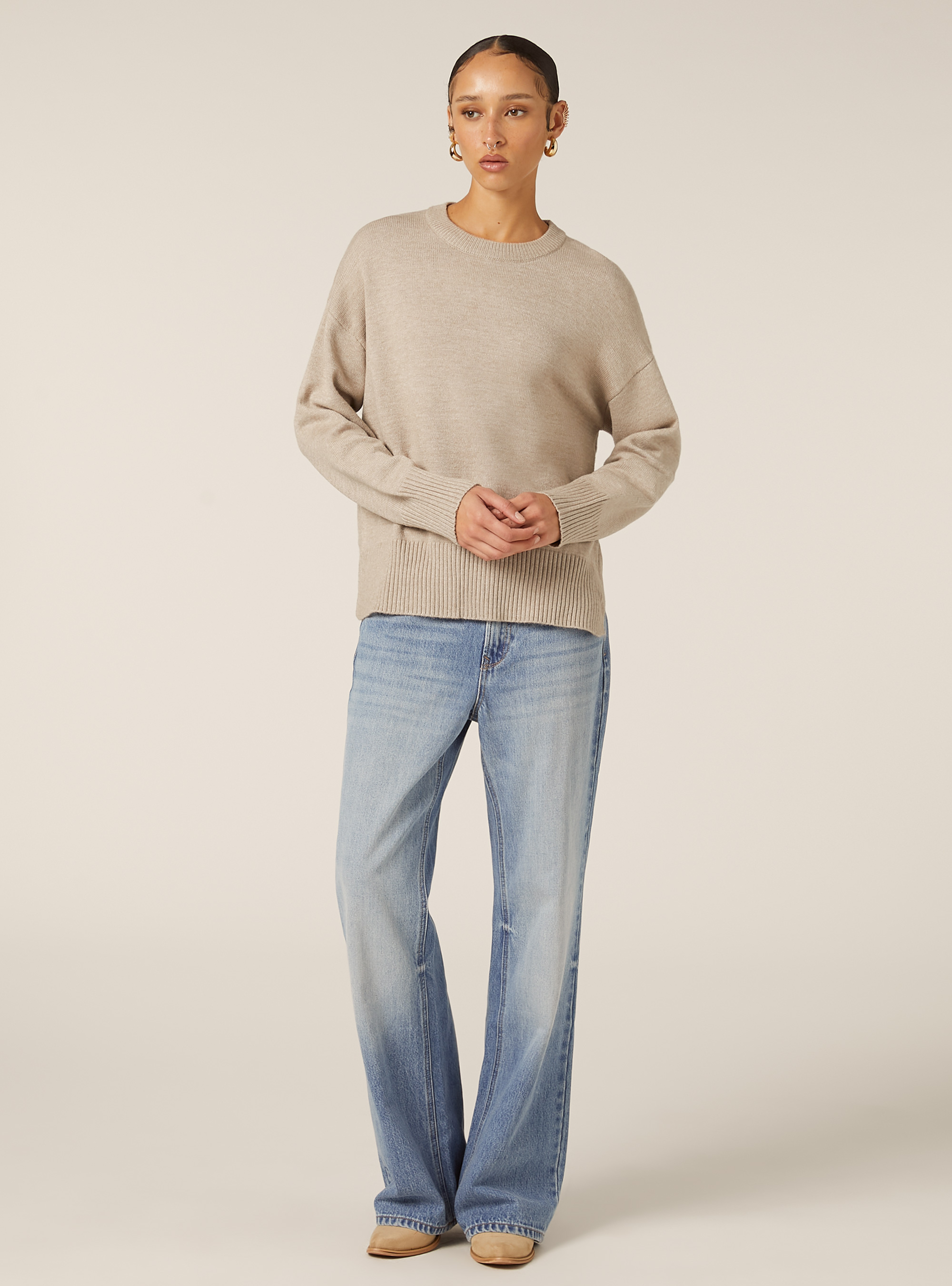 Maglia girocollo basic, MBG2 BEIGE MEL MED