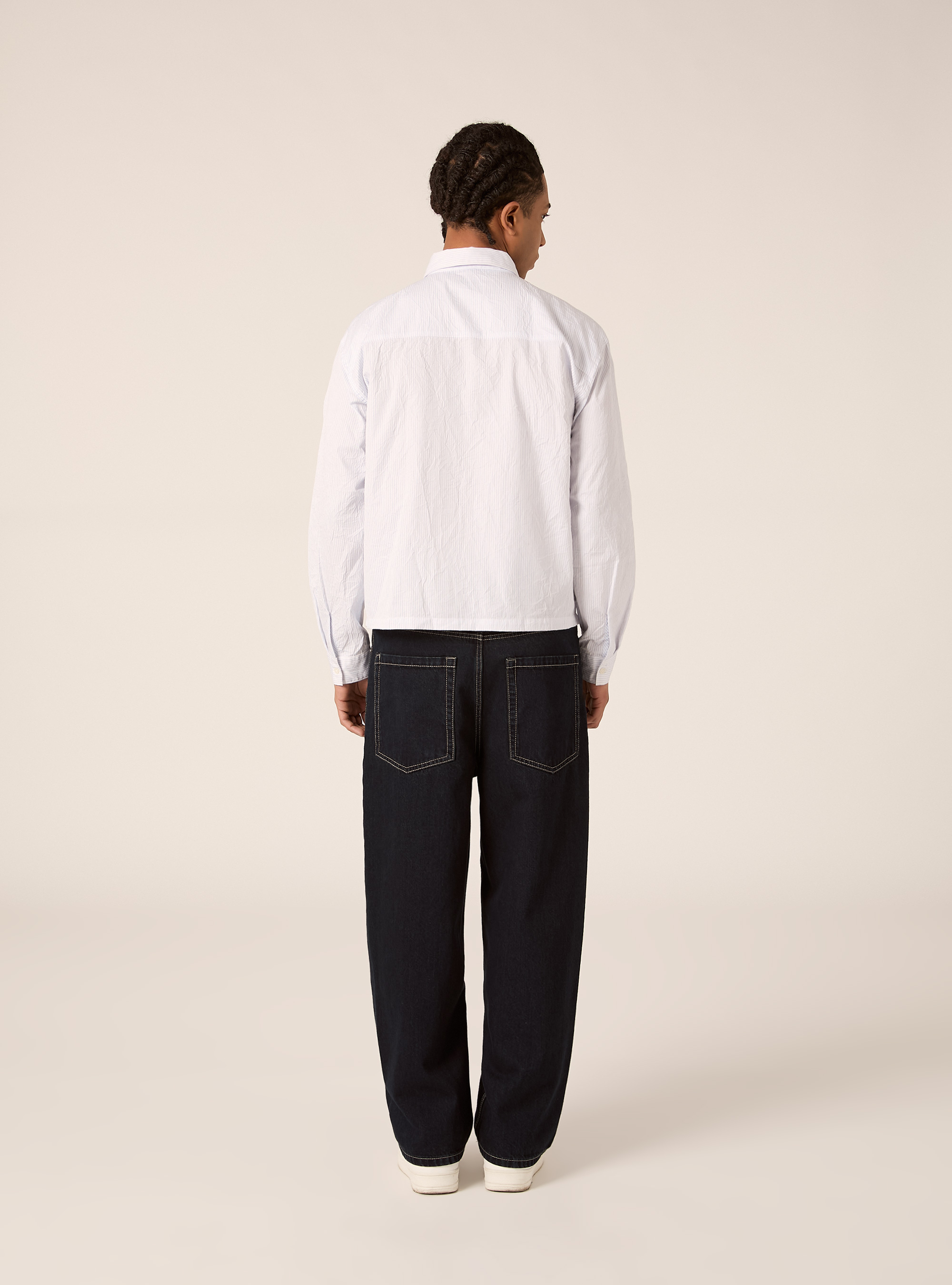 Boxy fit shirt with a crinkled effect and stripes, WH2 WHITE