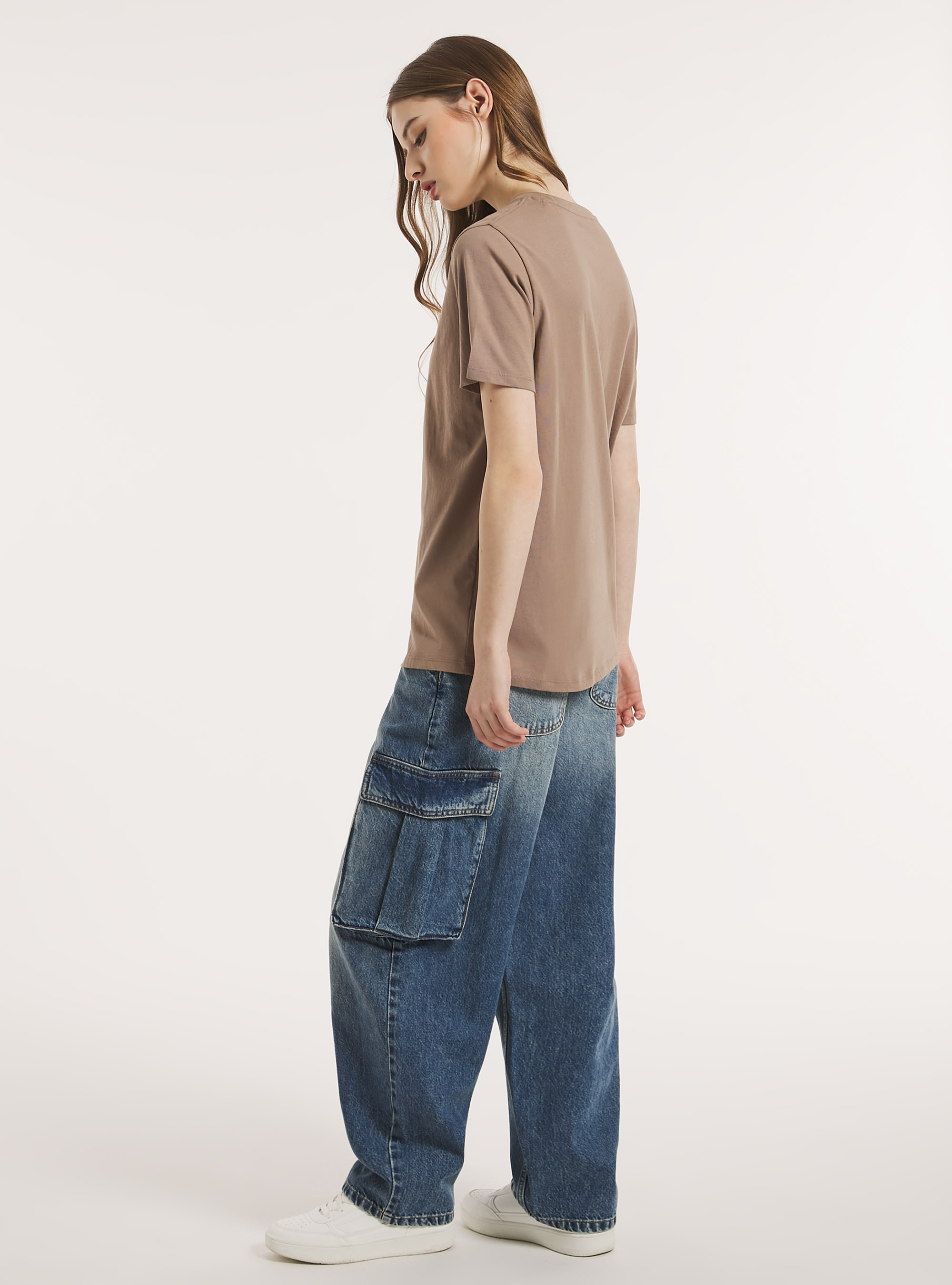 Crew-neck cotton T-shirt, BR3 BROWN LIGHT