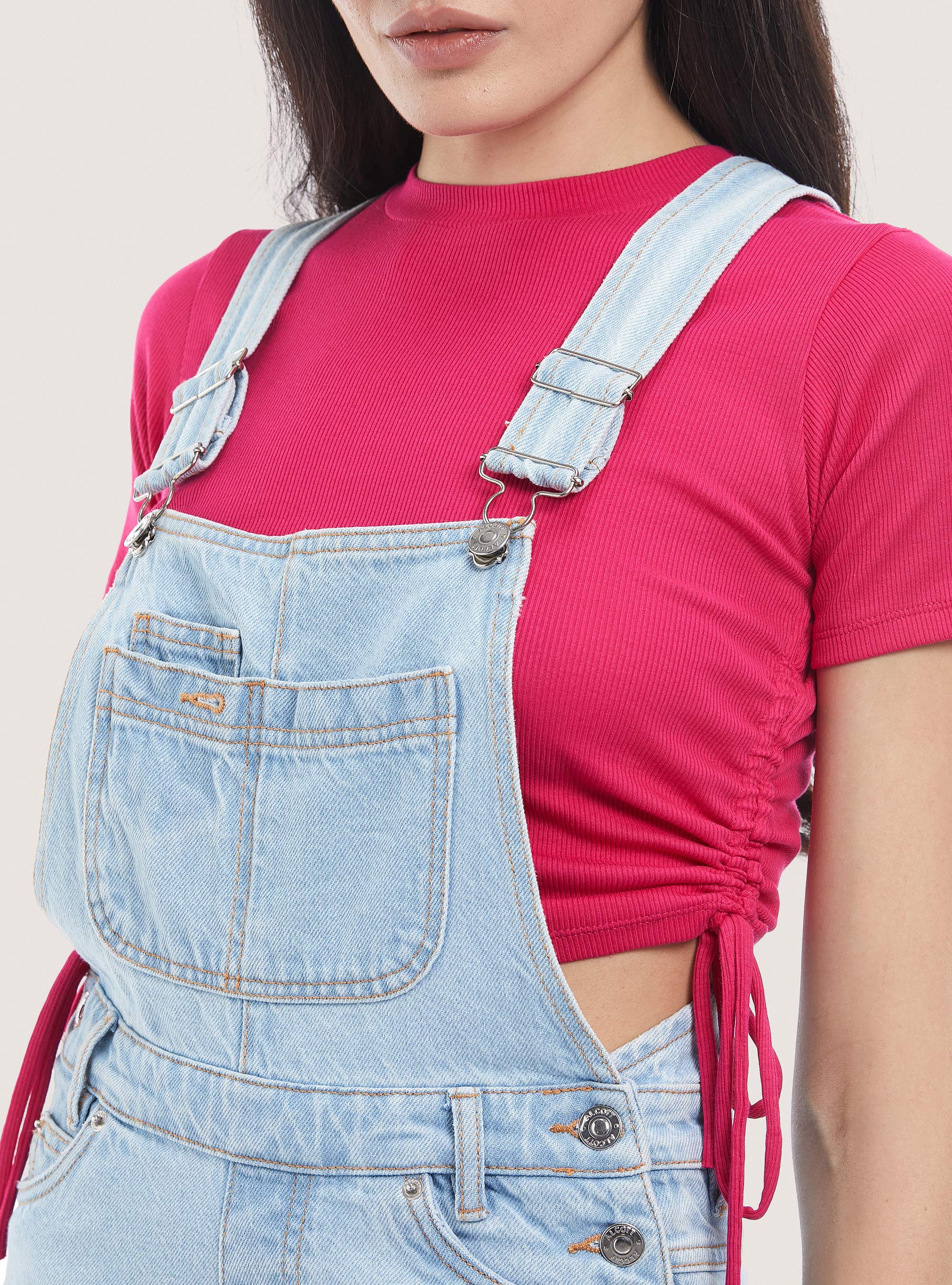 Salopette shorts in denim, D004 MEDIUM LIGHT BLUE