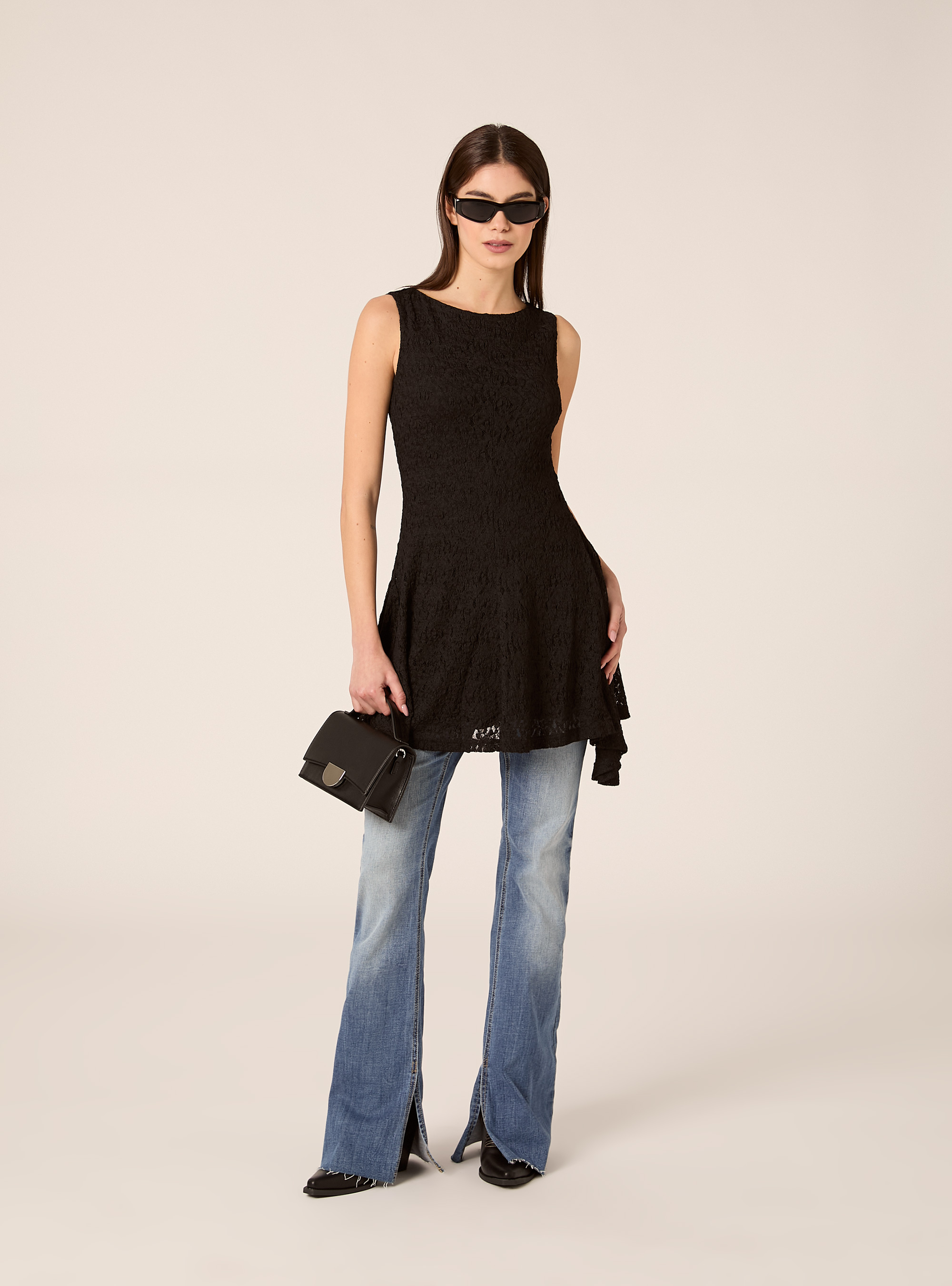 Asymmetrical lace dress, BK1 BLACK