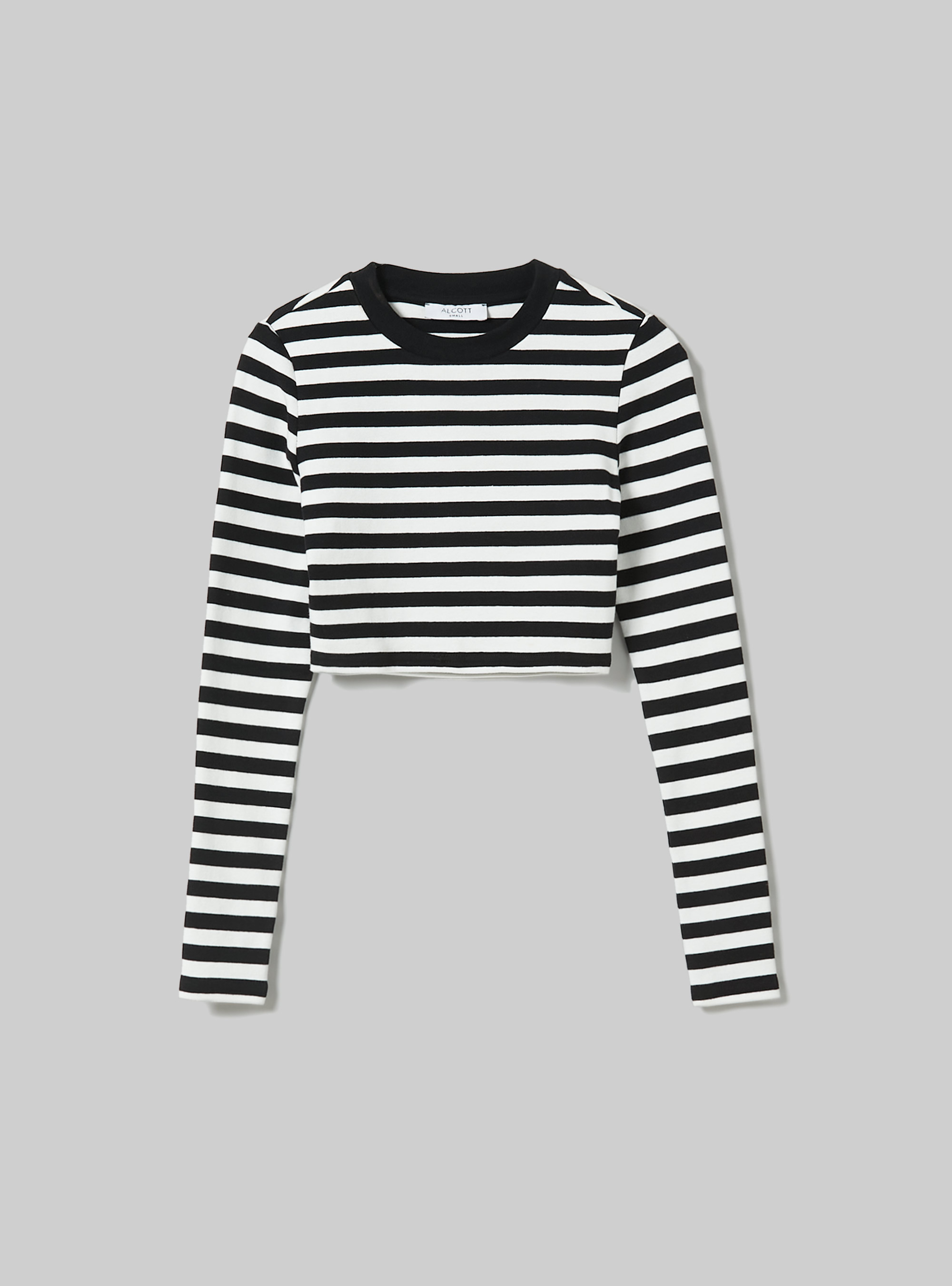 Cropped striped long-sleeved T-shirt, BK1 BLACK