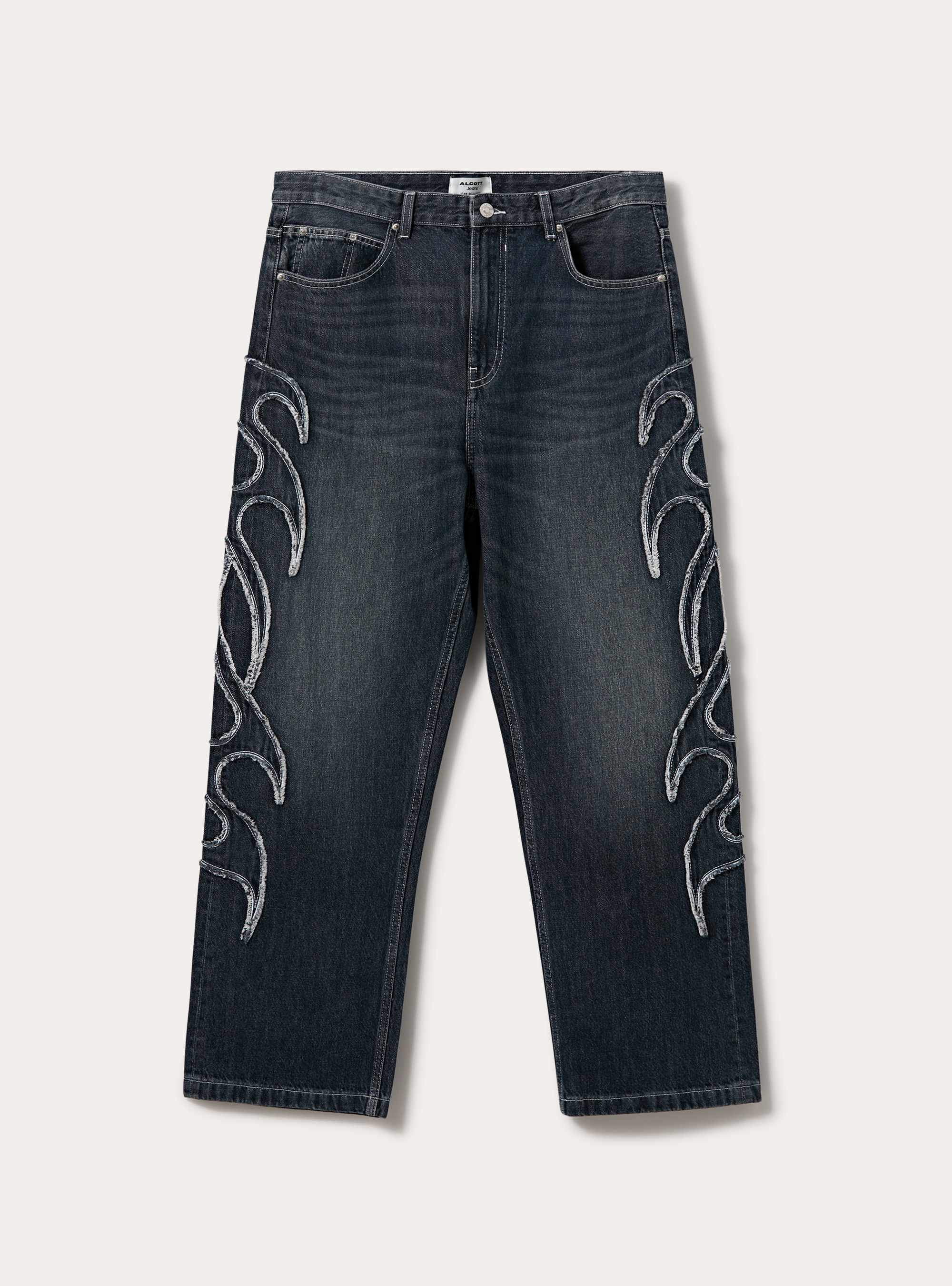Baggy fit jeans mit flammen detail, D101 BLUE MED OVERDYE