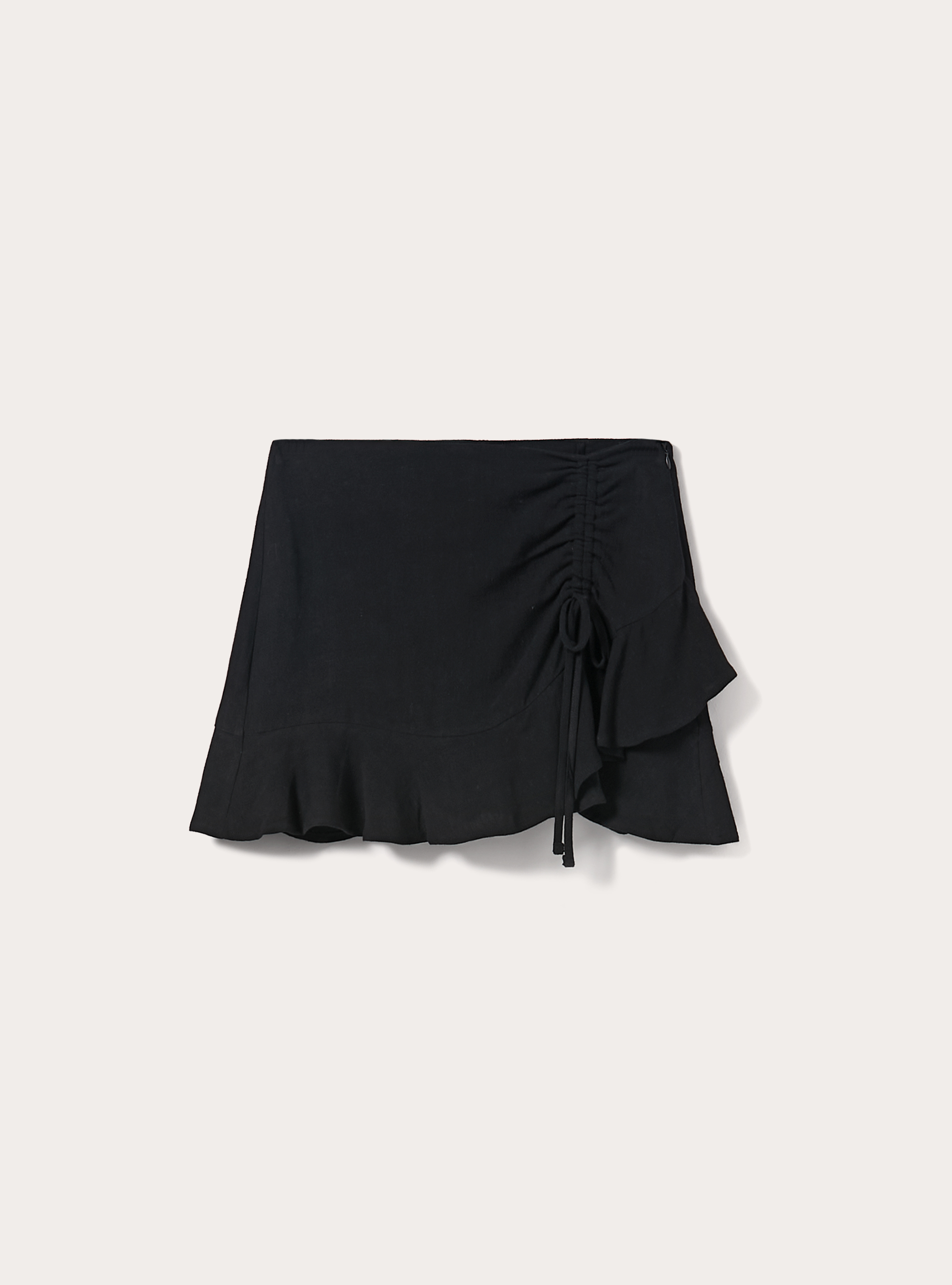 Mini-jupe à volants en lin mélangé, BK1 BLACK
