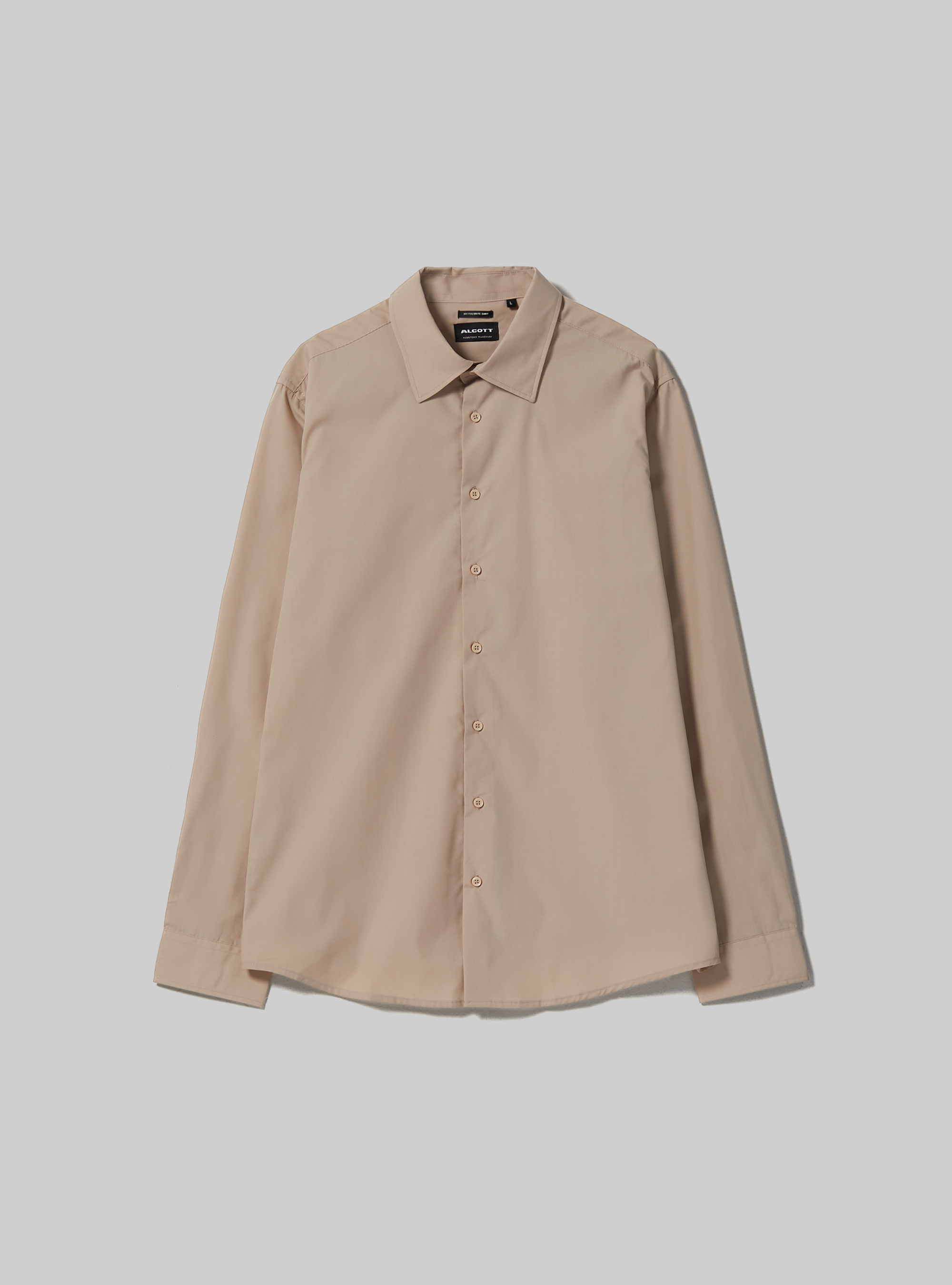 Plain-coloured long-sleeved shirt, BG1 BEIGE DARK
