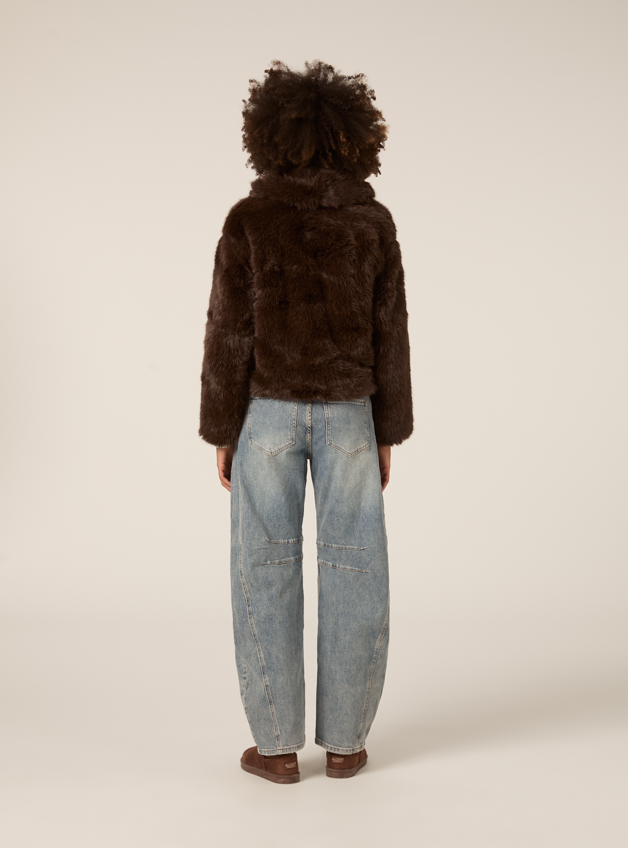 Pelliccia sintetica collo cappuccio, BR1 BROWN DARK