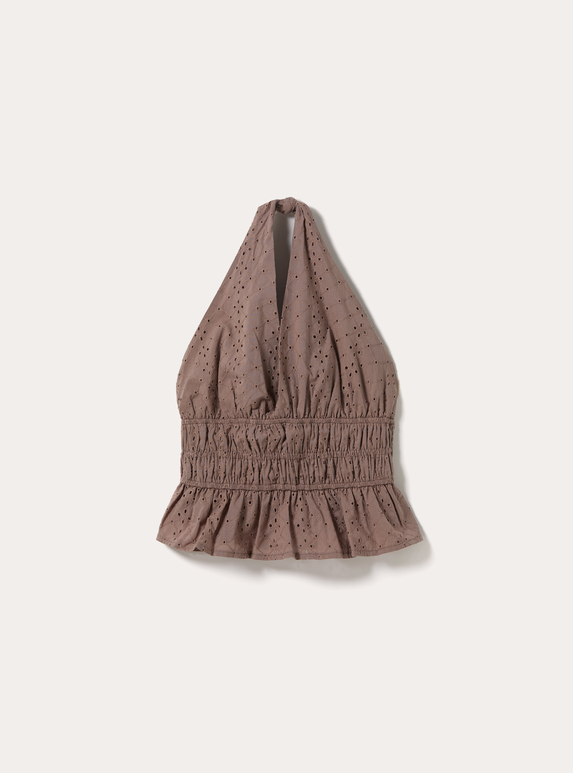 Blusa top in sangallo, BR3 BROWN LIGHT