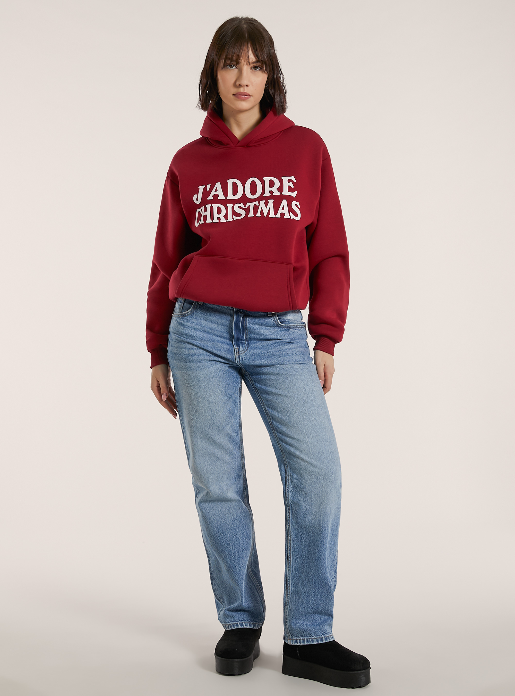 Felpa boxy fit con stampa J'adore Christmas, RD1 RED DARK
