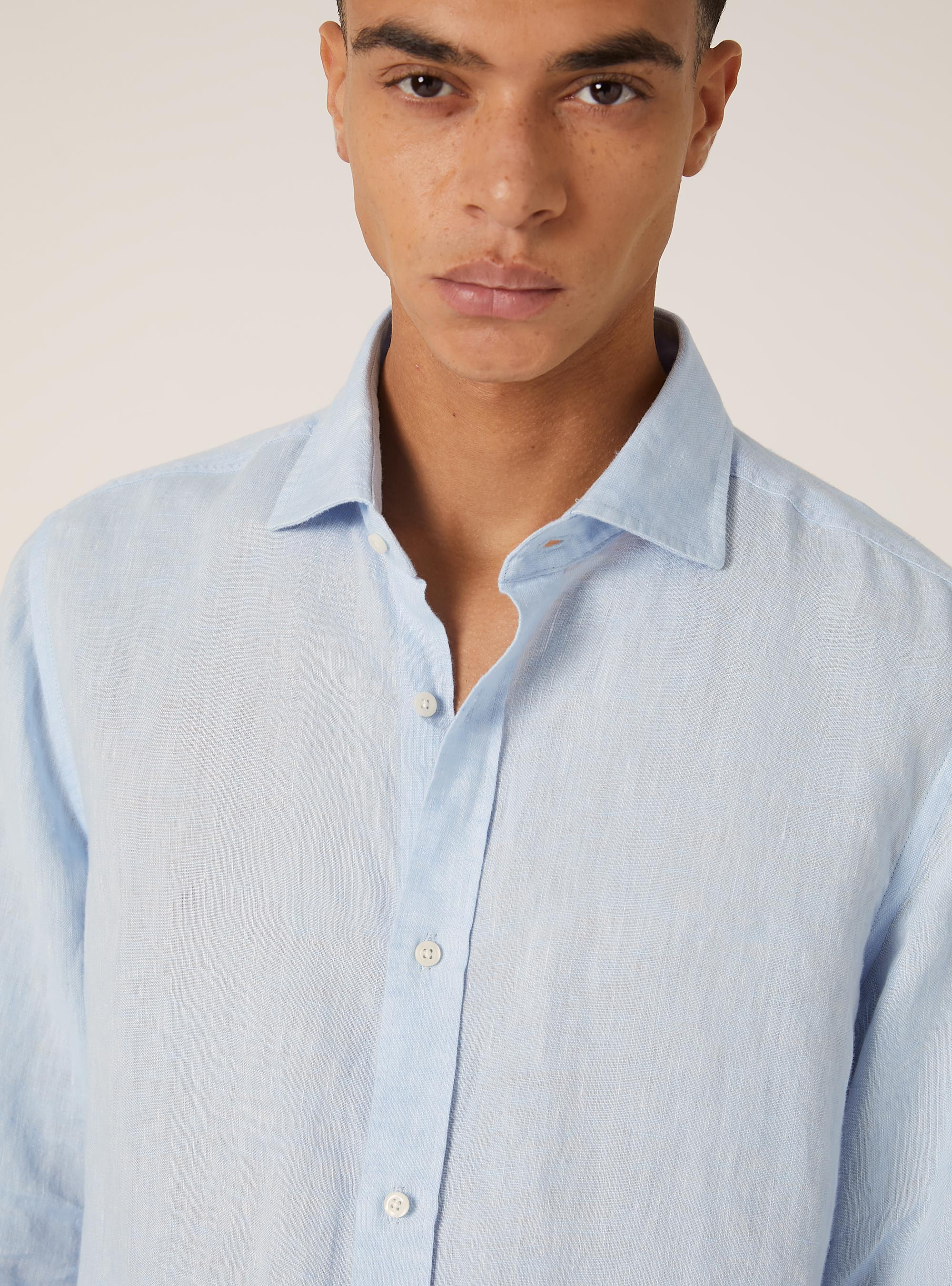 Long-sleeved pure linen shirt, AZ3 AZURE LIGHT