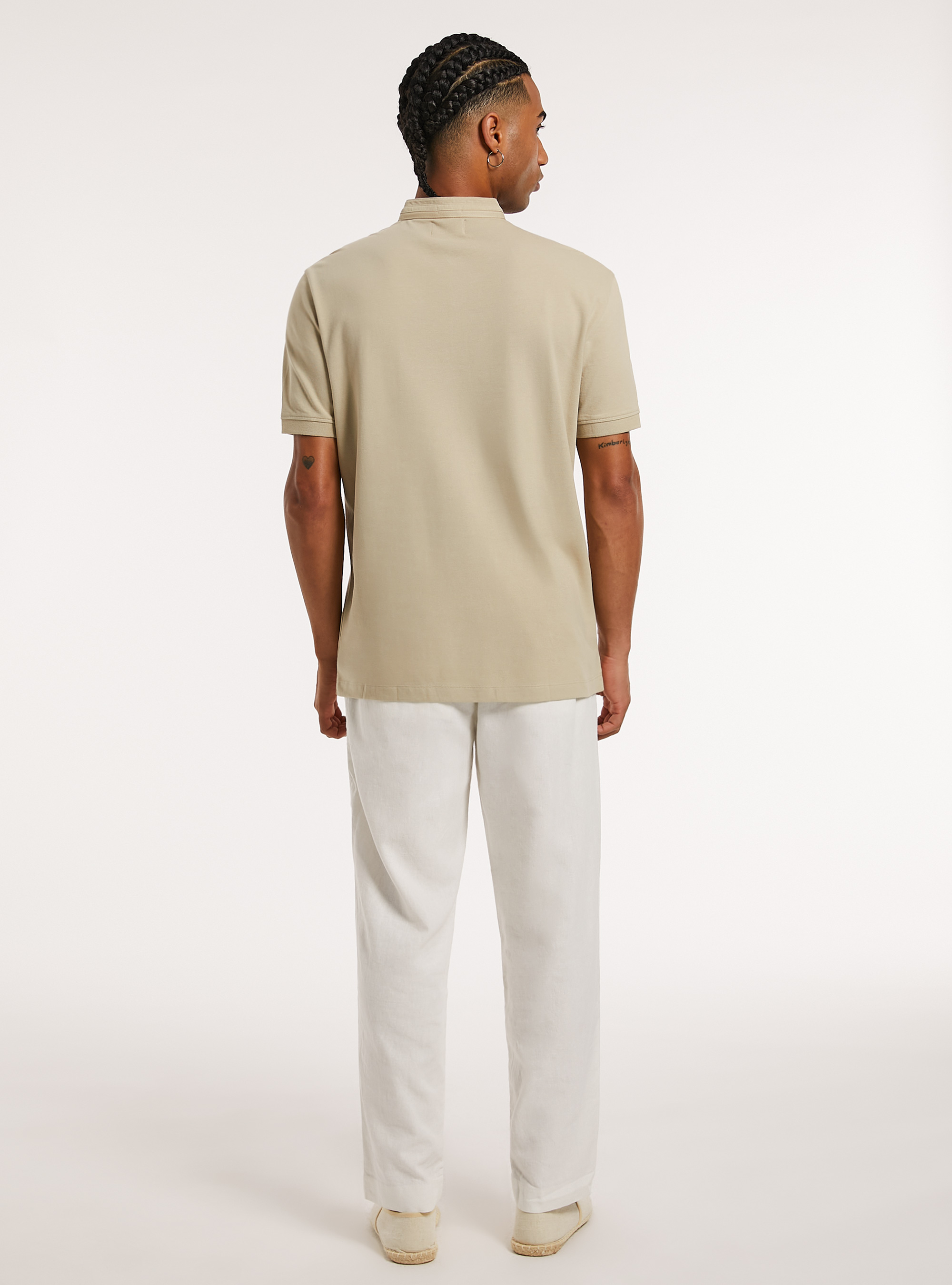 Mandarin Collar Cotton Polo Shirt, BG2 BEIGE MEDIUM