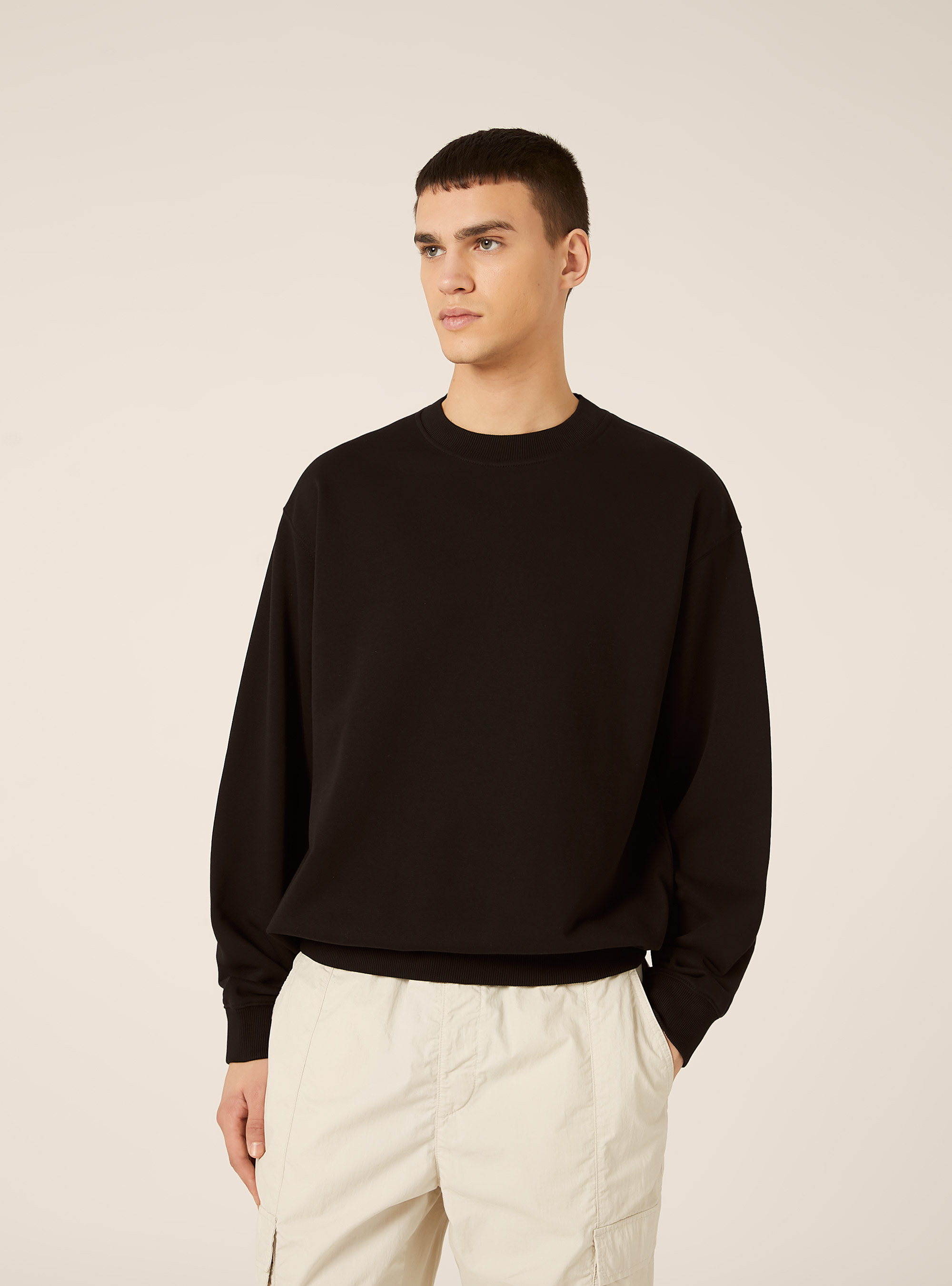 Boxy fit crew neck sweatshirt, BK1 BLACK