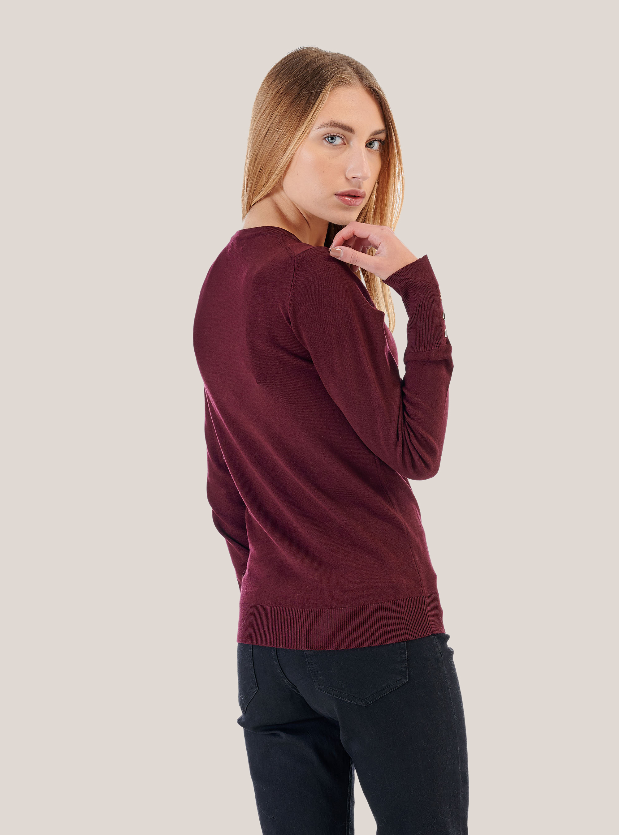 Comfort fit crew neck pullover, BORDEAUX