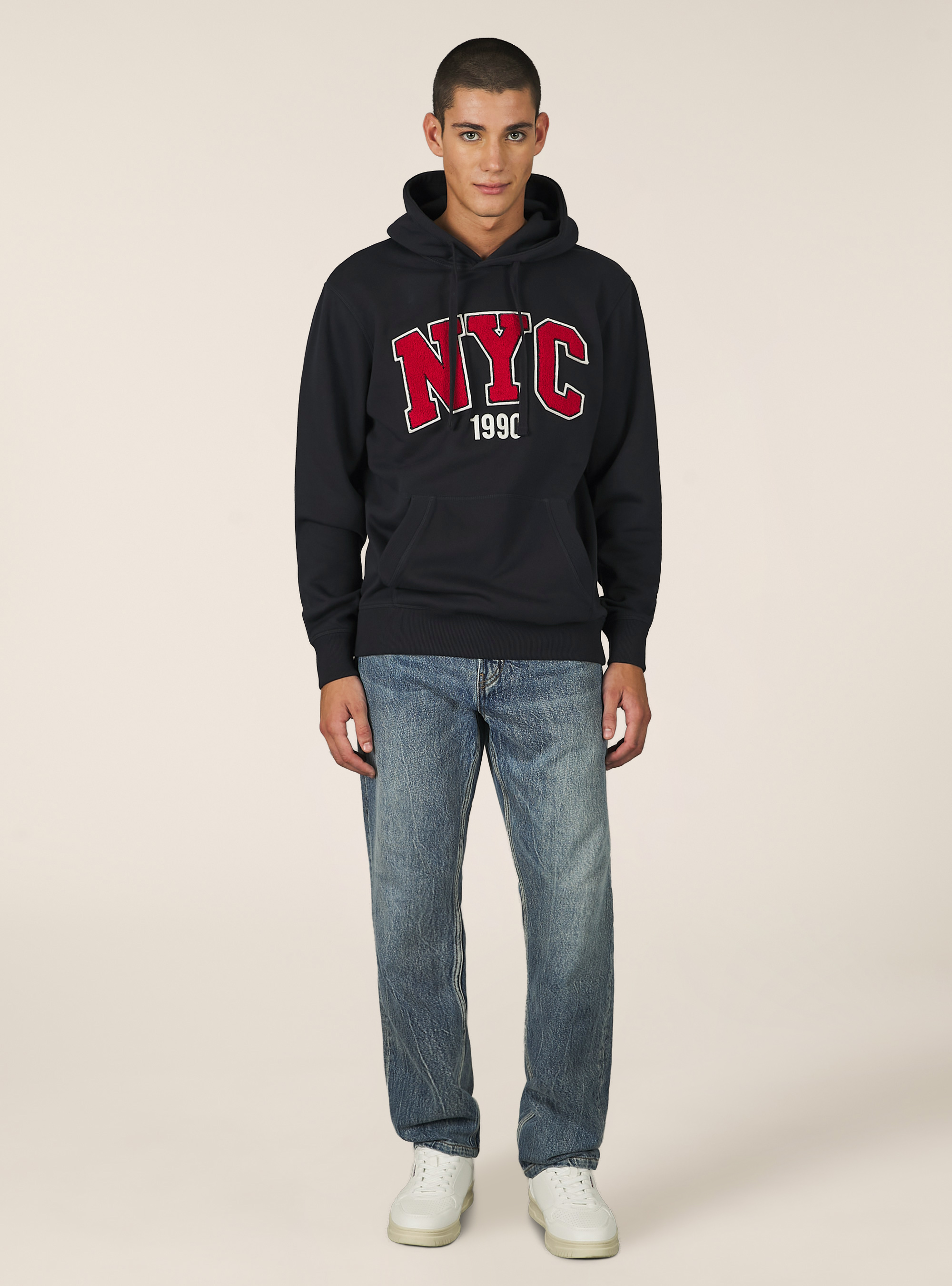 Hoodie with embroidered patch, NA1 NAVY DARK