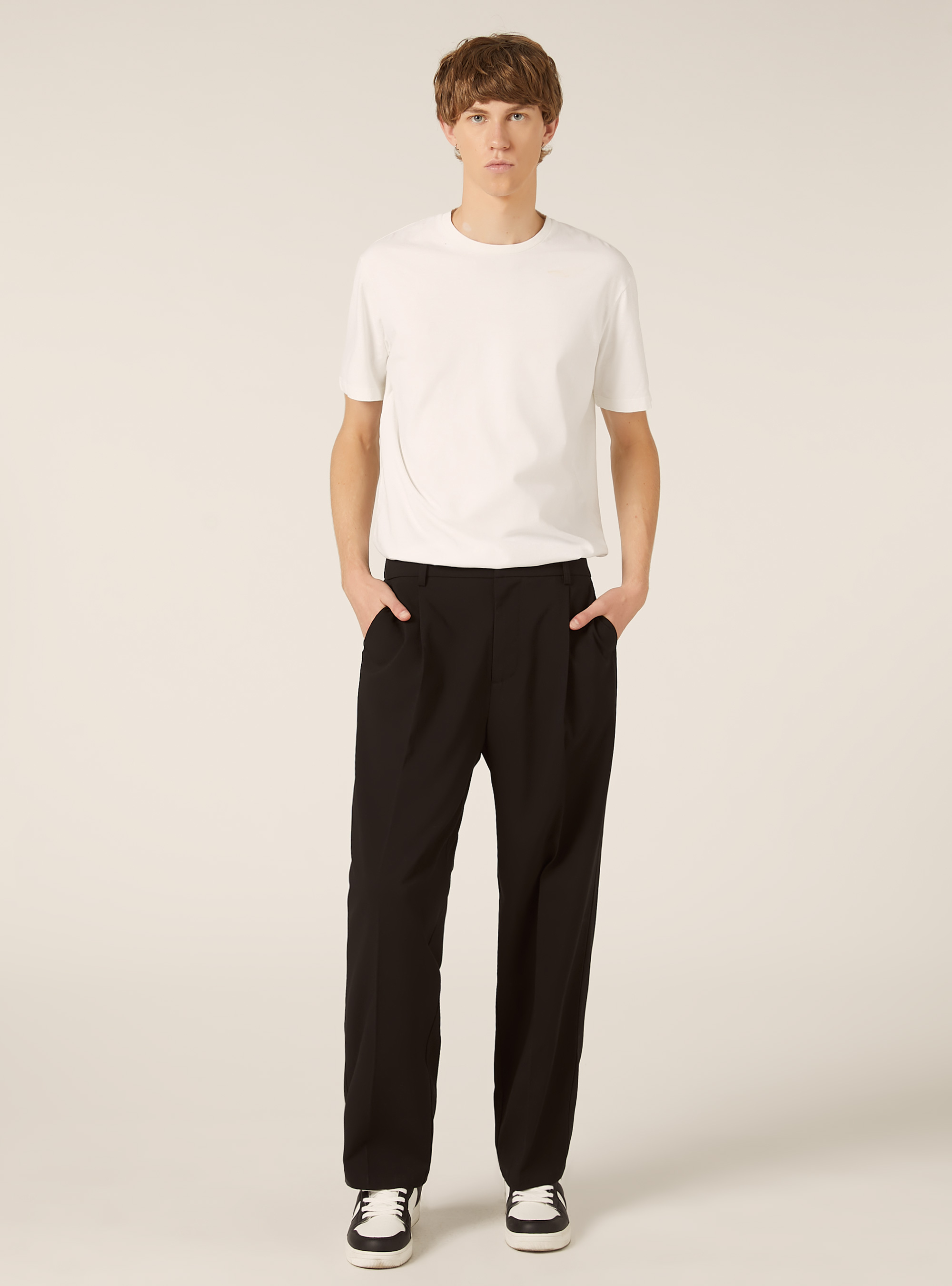 Pantalones de corte entallado y pierna ancha, BK1 BLACK