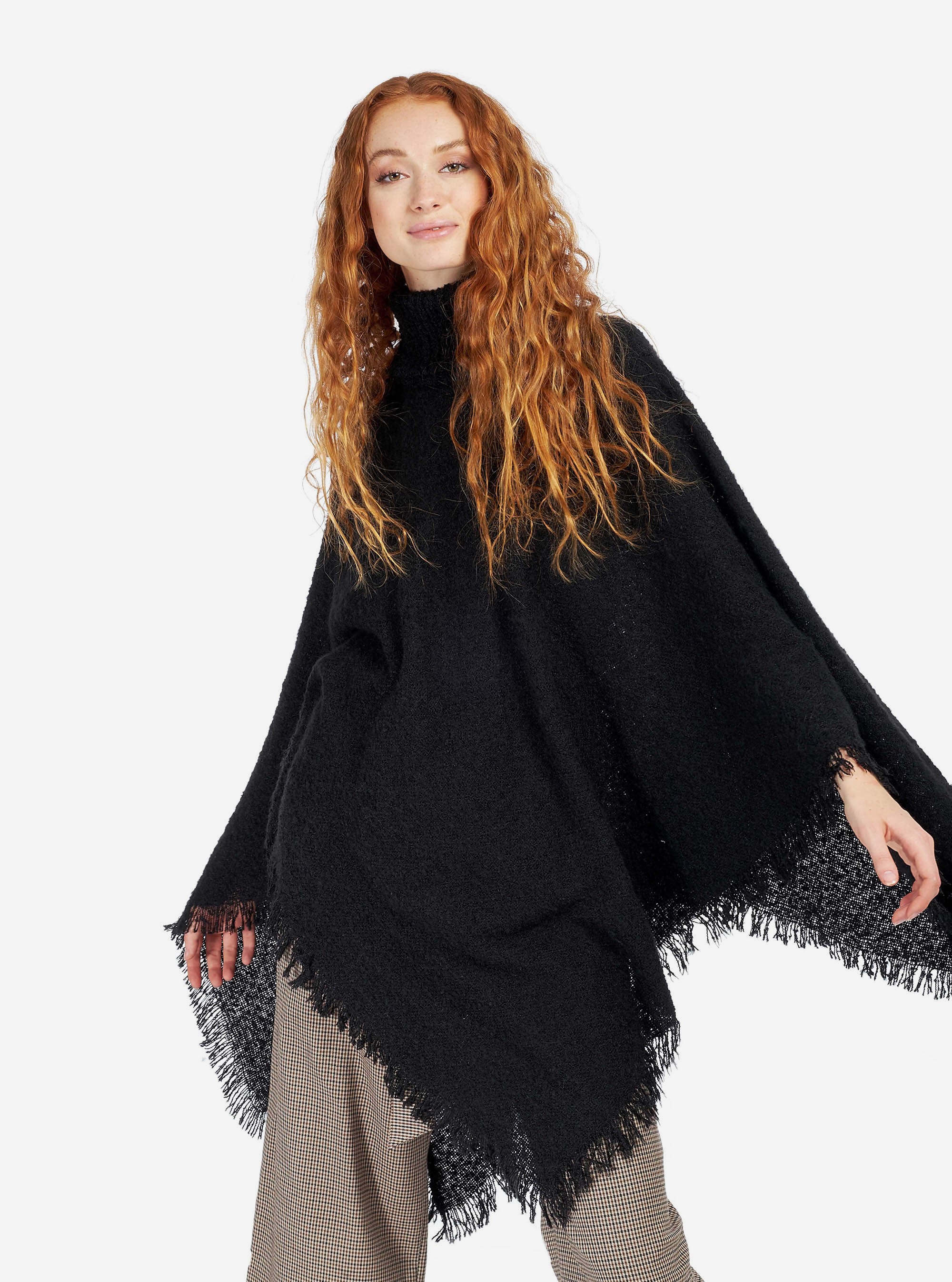 PONCHO WITH HIGH COLLAR, BLACK