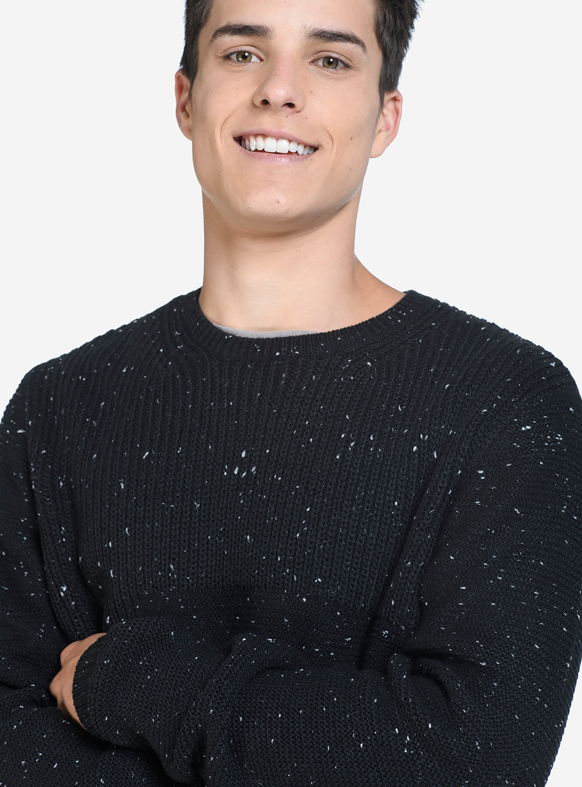 Pull col rond avec naps, C101 BLACK