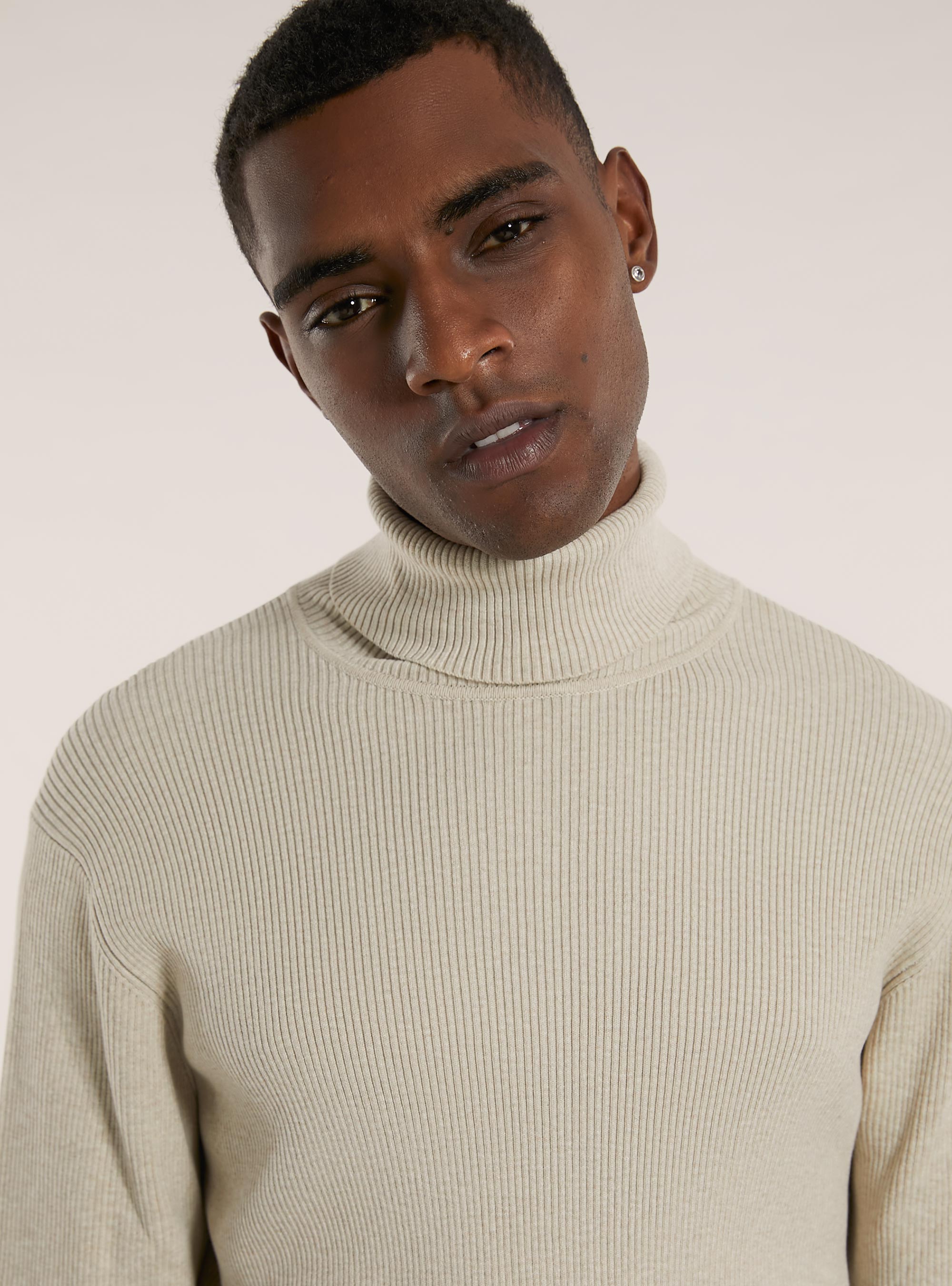 English ribbed crew neck pullover, MBG3 BEIGE MEL LIGHT