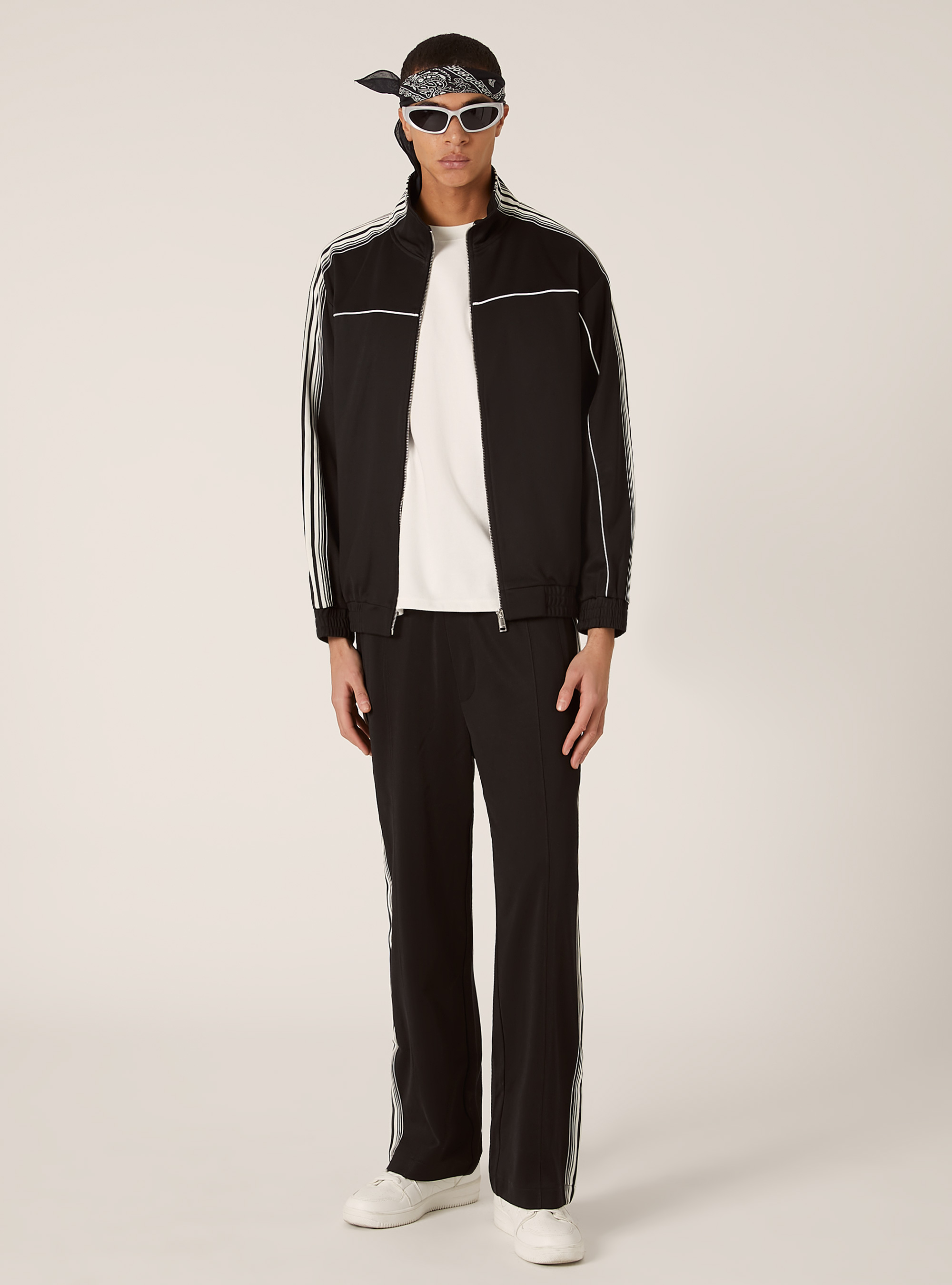 Acetate sweatshirt with zipper and side bands, BK1 BLACK