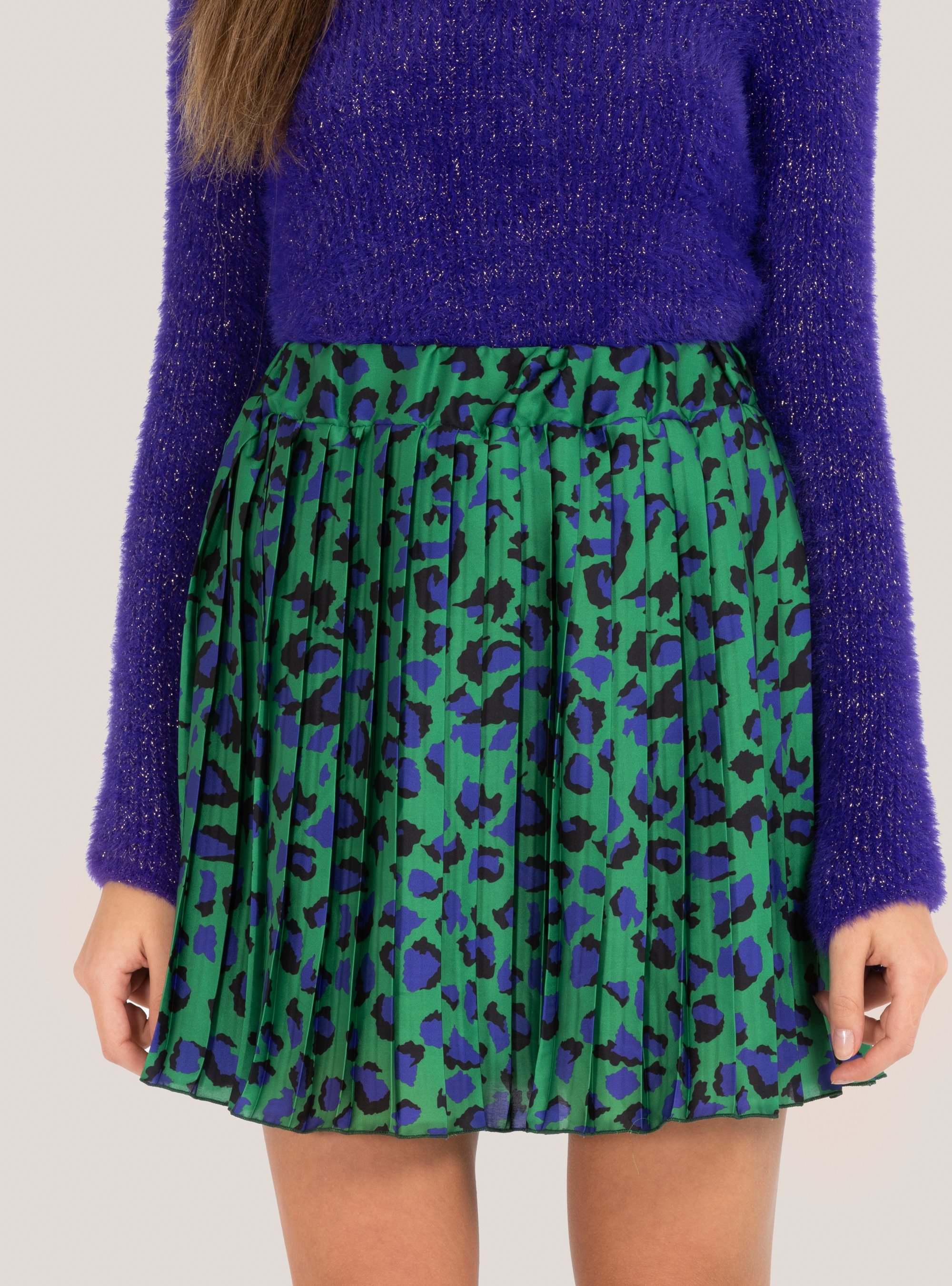 Pleated animal print skirt, C0698 GREEN